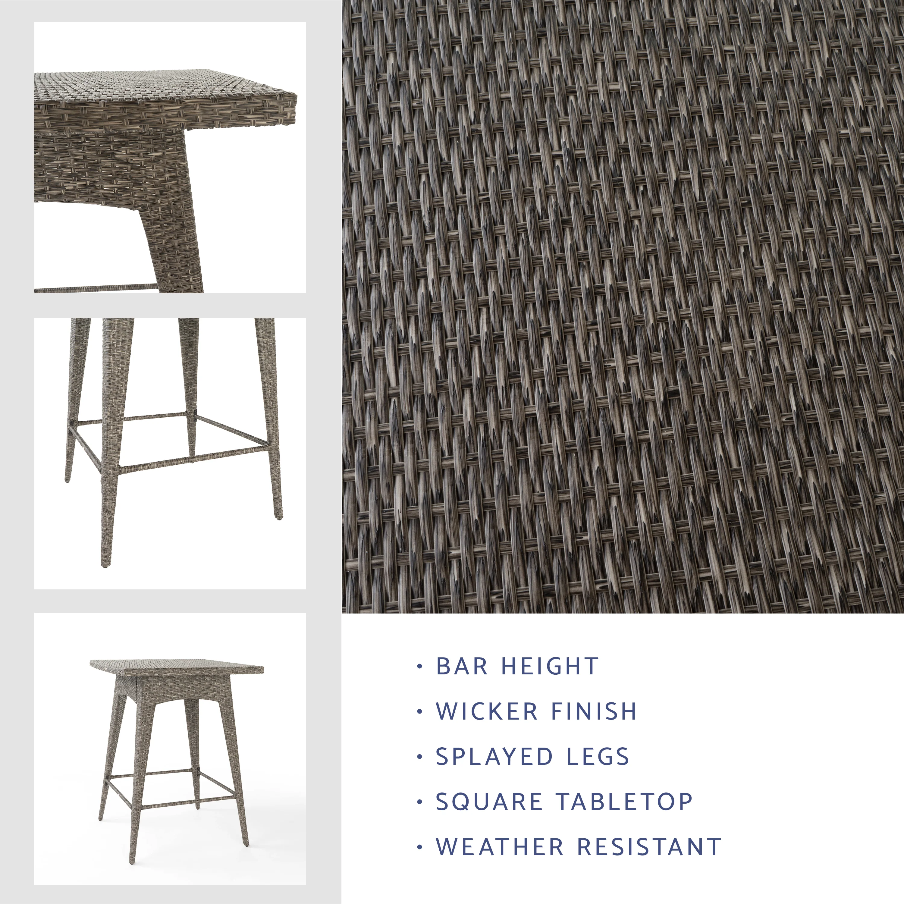 Budva Outdoor Gray Wicker Bar Table - furnishings