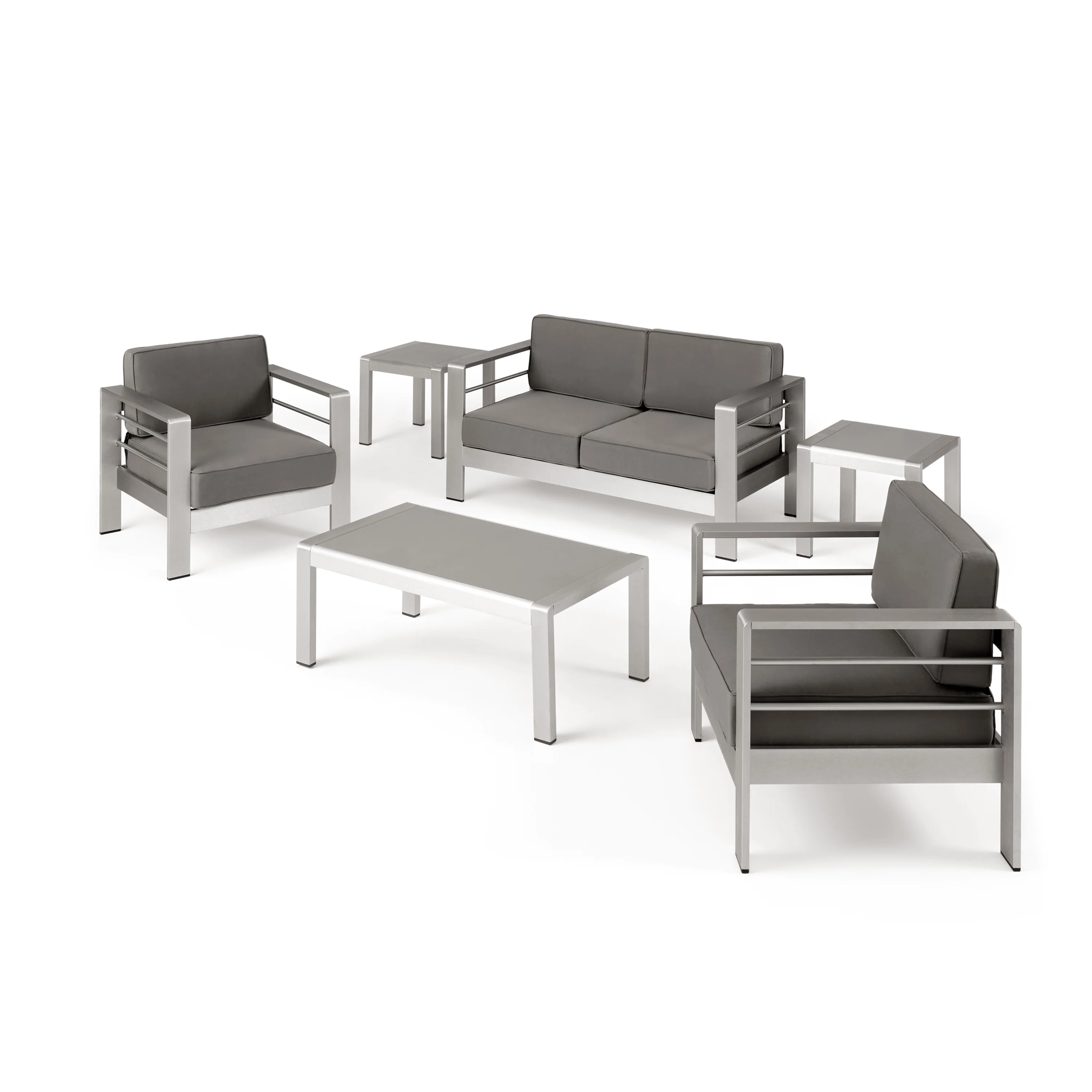 Crested Bay Outdoor Aluminum 4 Seater Chat Set and Side Table Set with Cushions - furnishings