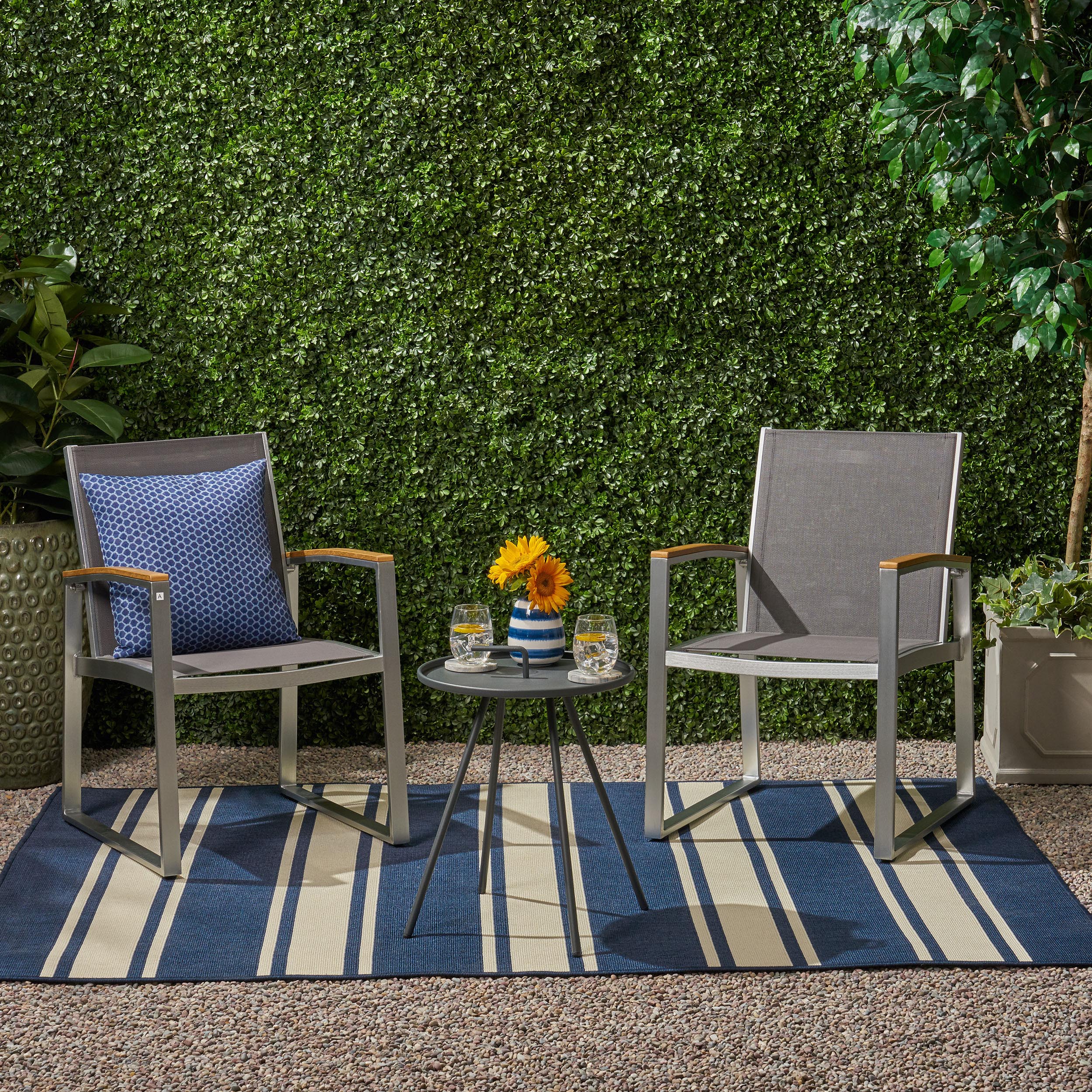 Eunice Outdoor 2 Seater Aluminum and Mesh Chat Set - furnishings