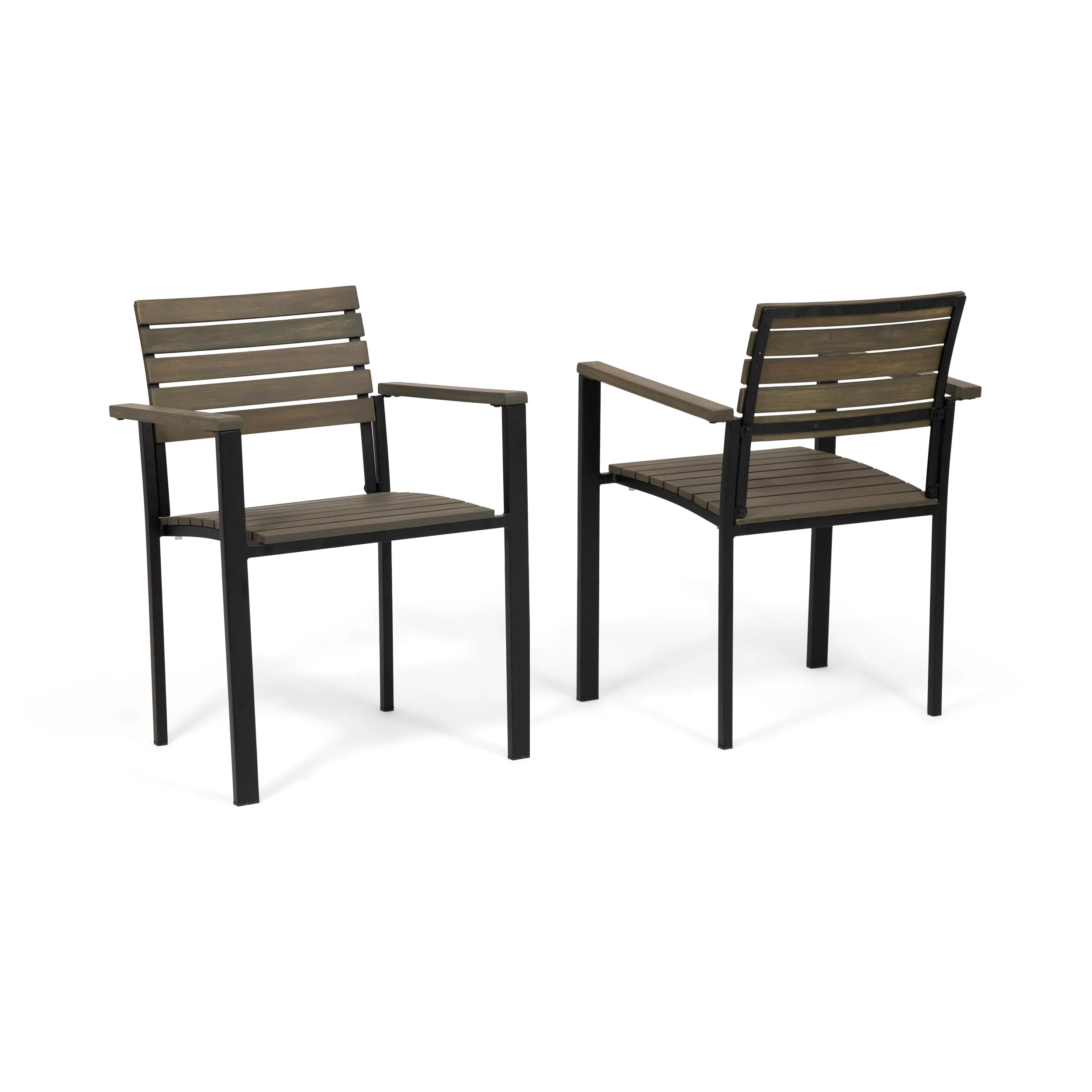 Alberta Outdoor Wood and Iron Dining Chairs (Set of 2) - furnishings