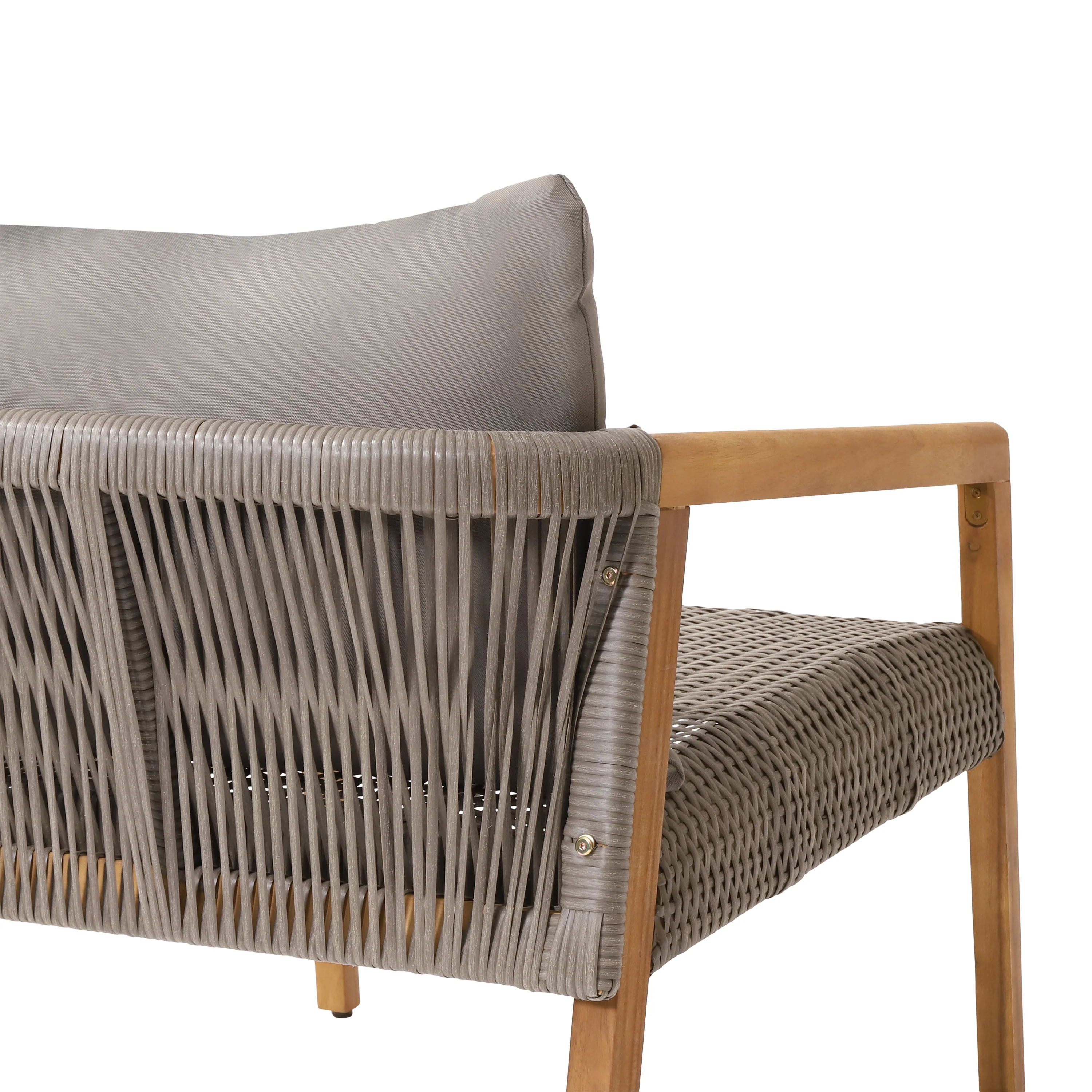 Breck Outdoor Acacia Wood and Wicker Club Chairs with Cushion, Set of 2, Teak and Gray - furnishings