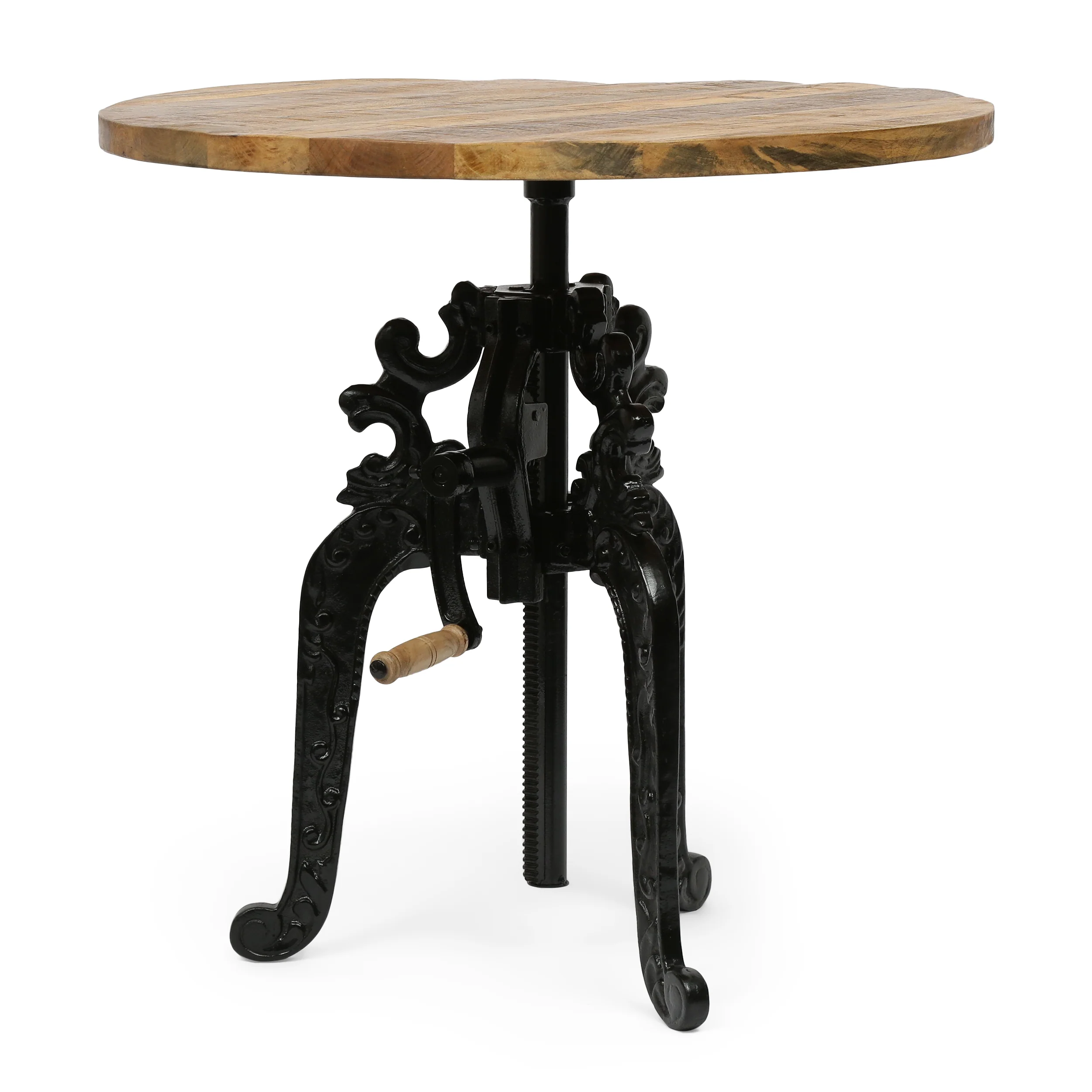 Regina Outdoor Handcrafted Mango Wood Adjustable Height Bistro Table, Natural and Black - furnishings