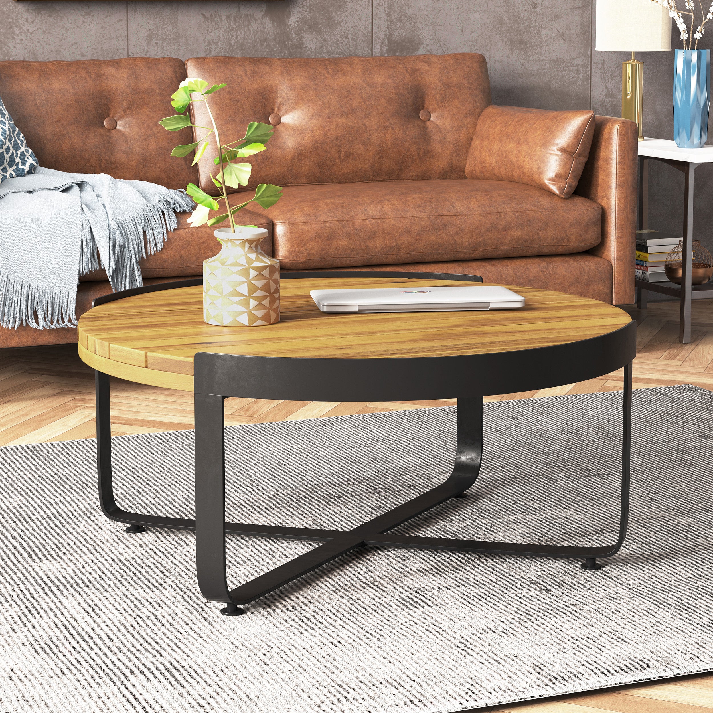 Aceston Outdoor Modern Industrial Acacia Wood Coffee Table - furnishings