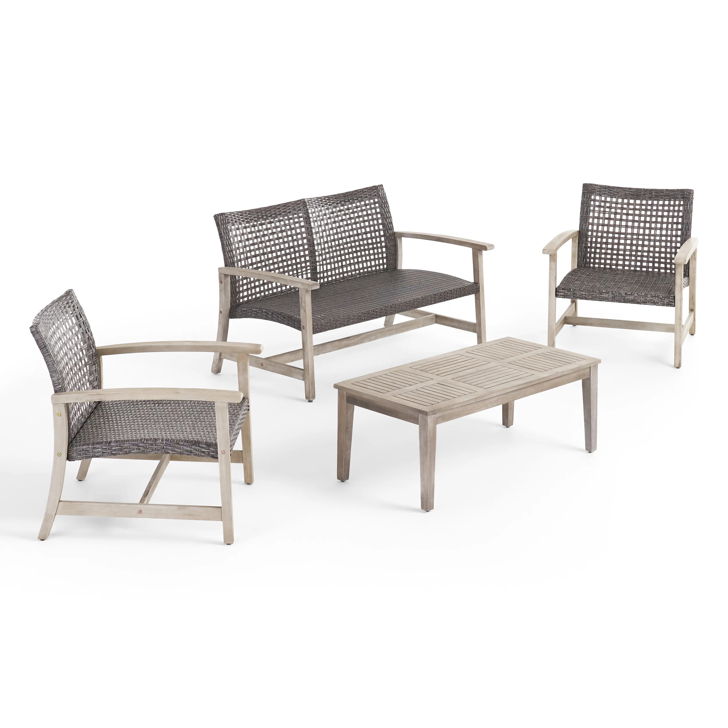 Spring Spender Outdoor 4 Piece Wood and Wicker Chat Set - furnishings