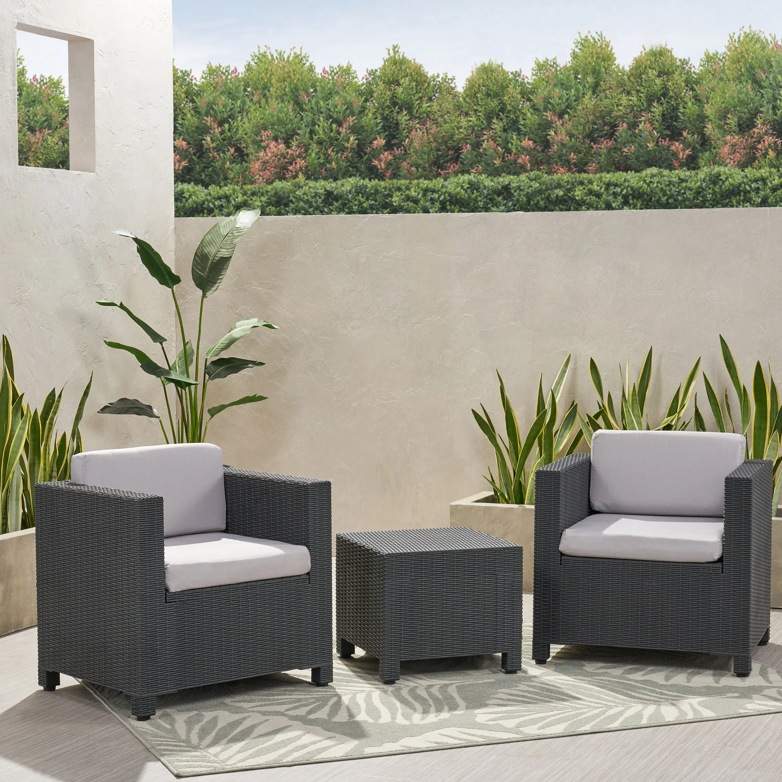 Riley Outdoor Wicker Print 2 Seater Chat Set with Side Table - furnishings