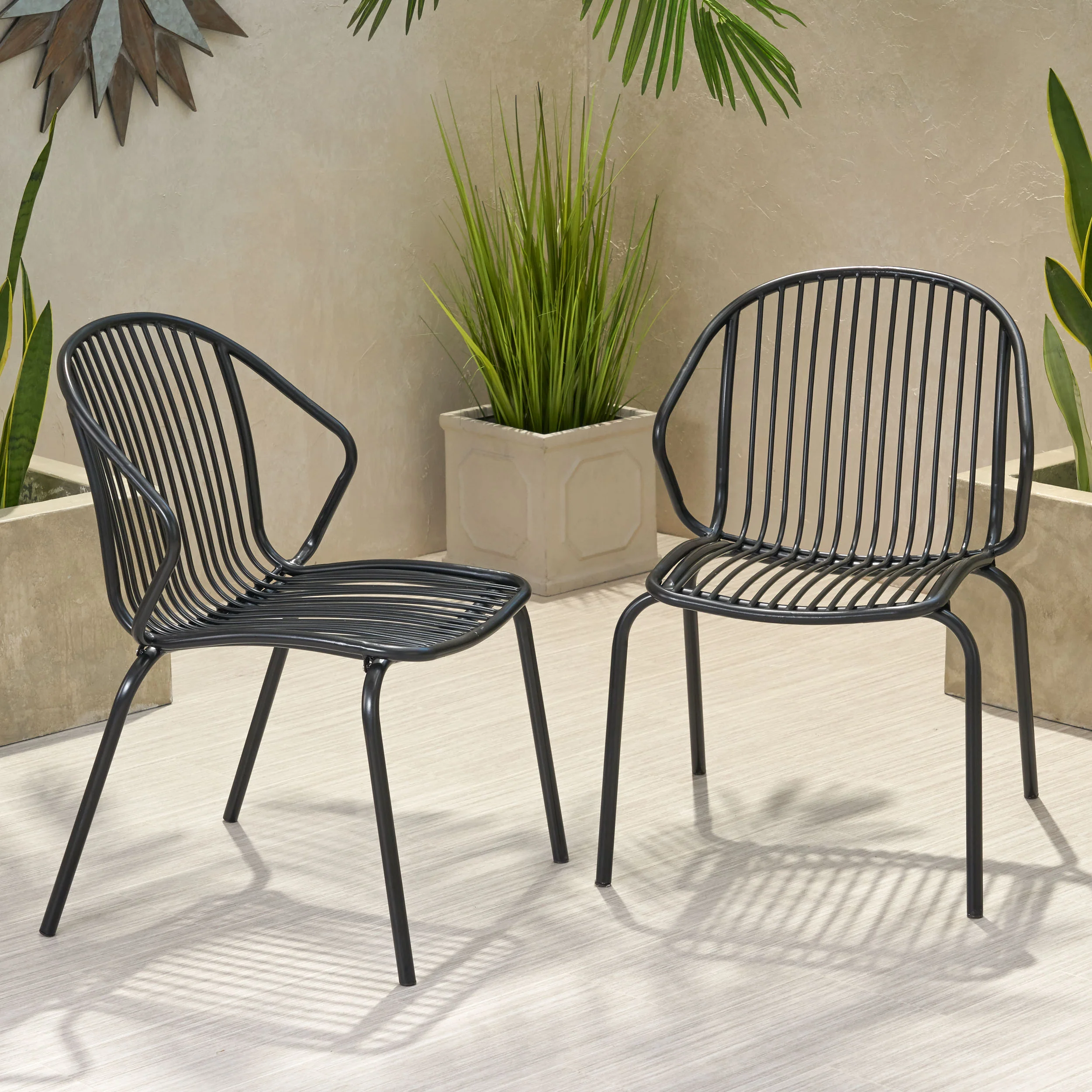 Emily Outdoor Modern Iron Club Chair (Set of 2) - furnishings