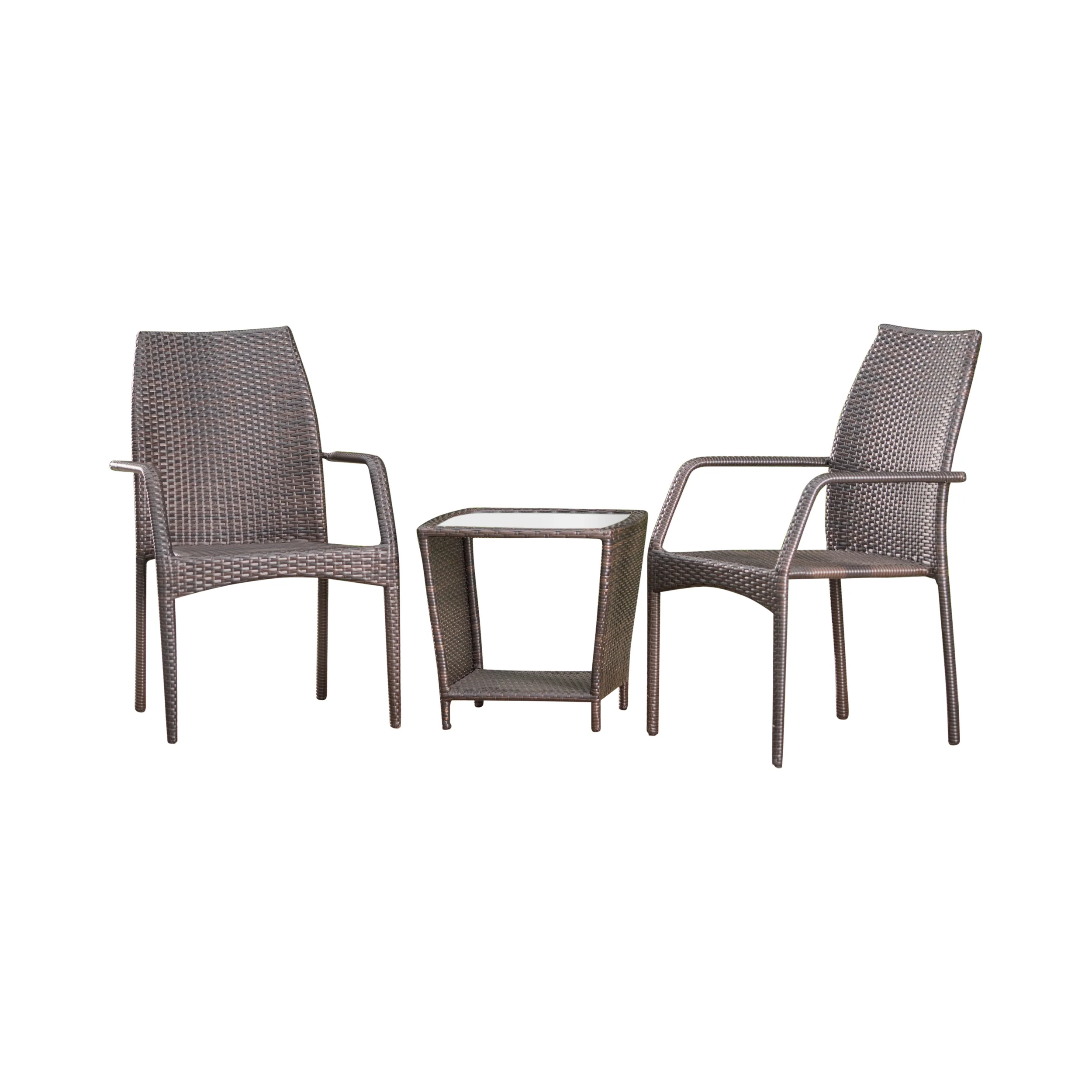 Dawson Outdoor 3 Piece Multi-brown Wicker Stacking Chair Chat Set - furnishings