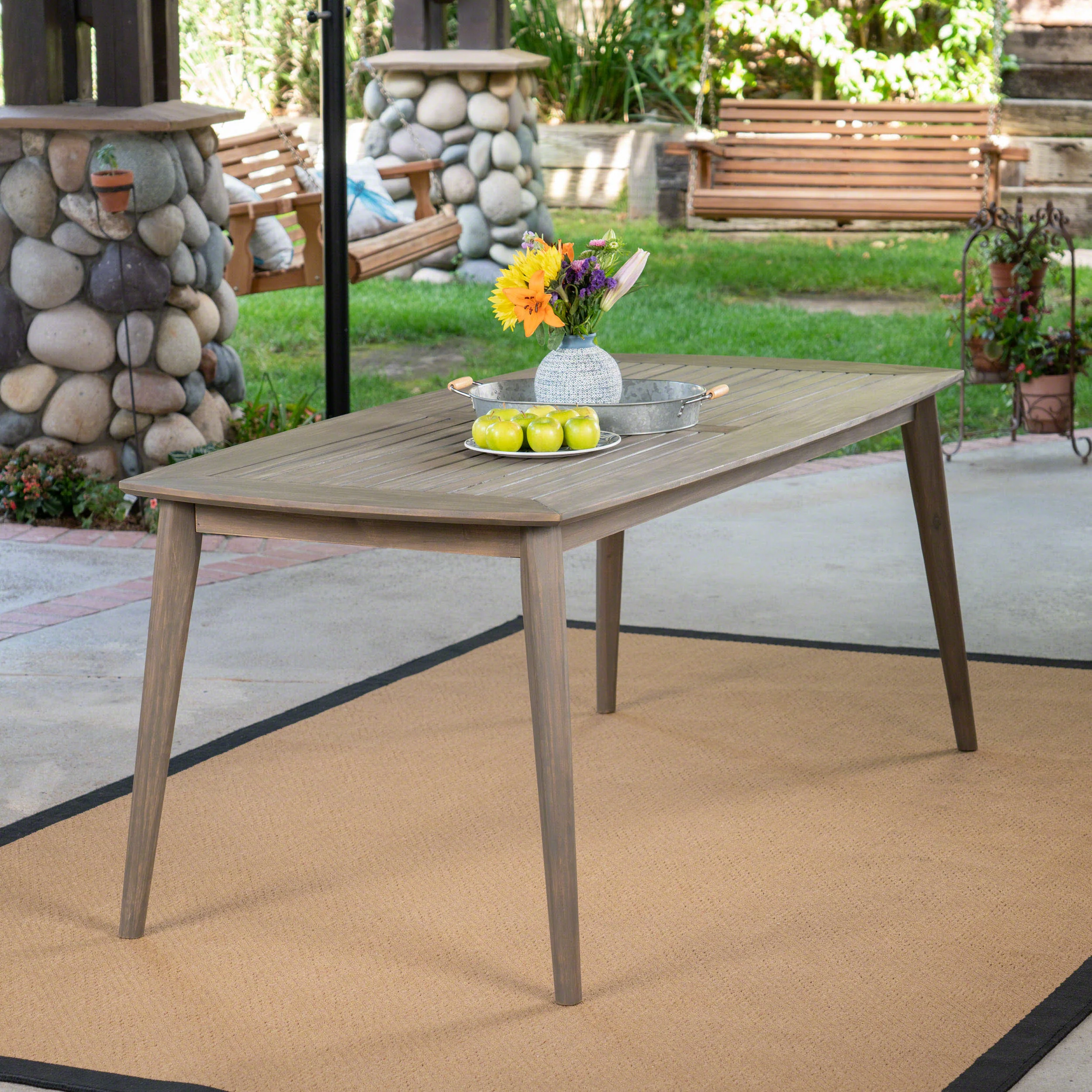Fred Outdoor Acacia Wood Rectangular Dining Table, Gray - furnishings
