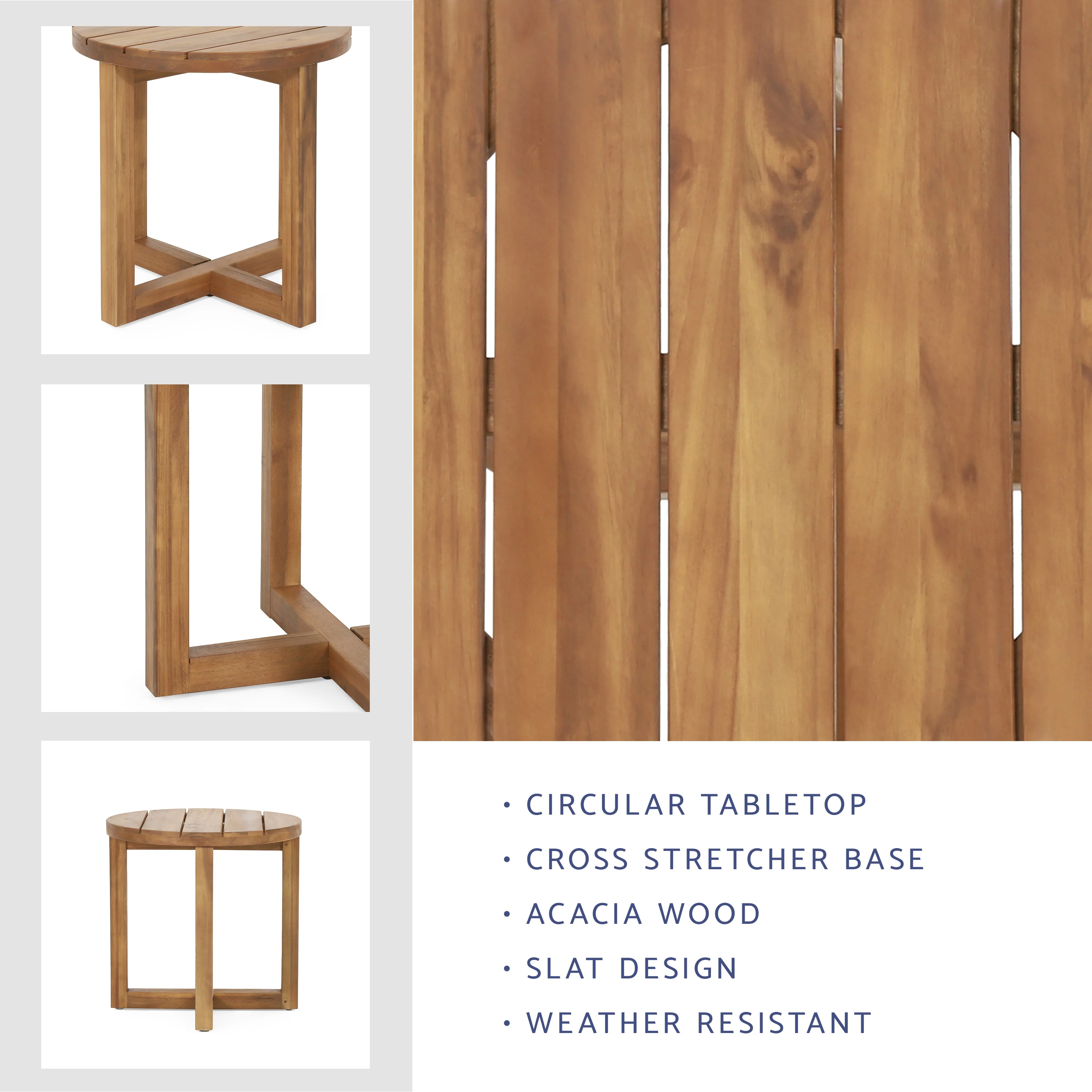 Hobbs Outdoor Acacia Wood Circular Side Table, Teak - furnishings