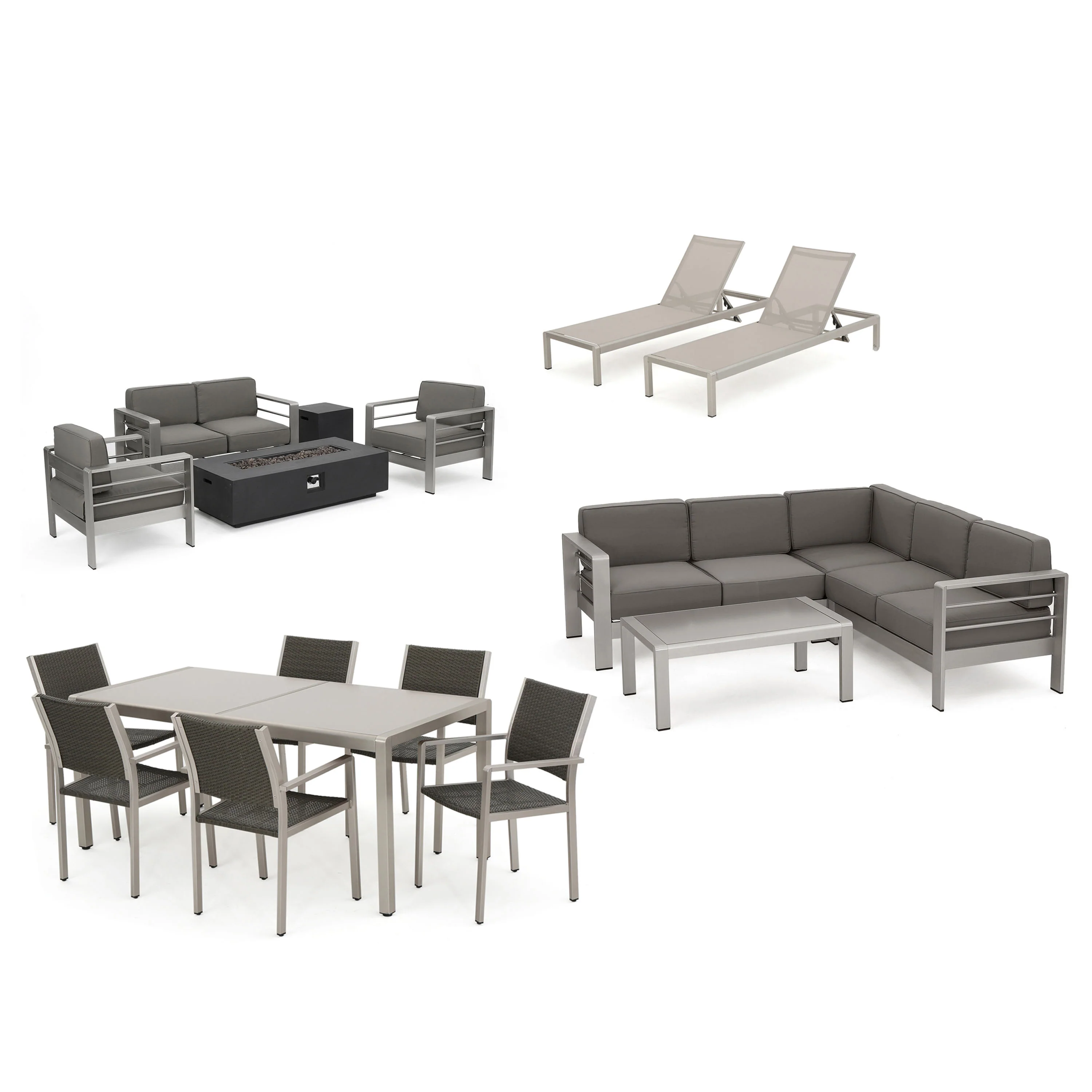 Coral Bay 17-Piece Grand Patio Sectional, Lounge, Dining Set & Fire Table - furnishings