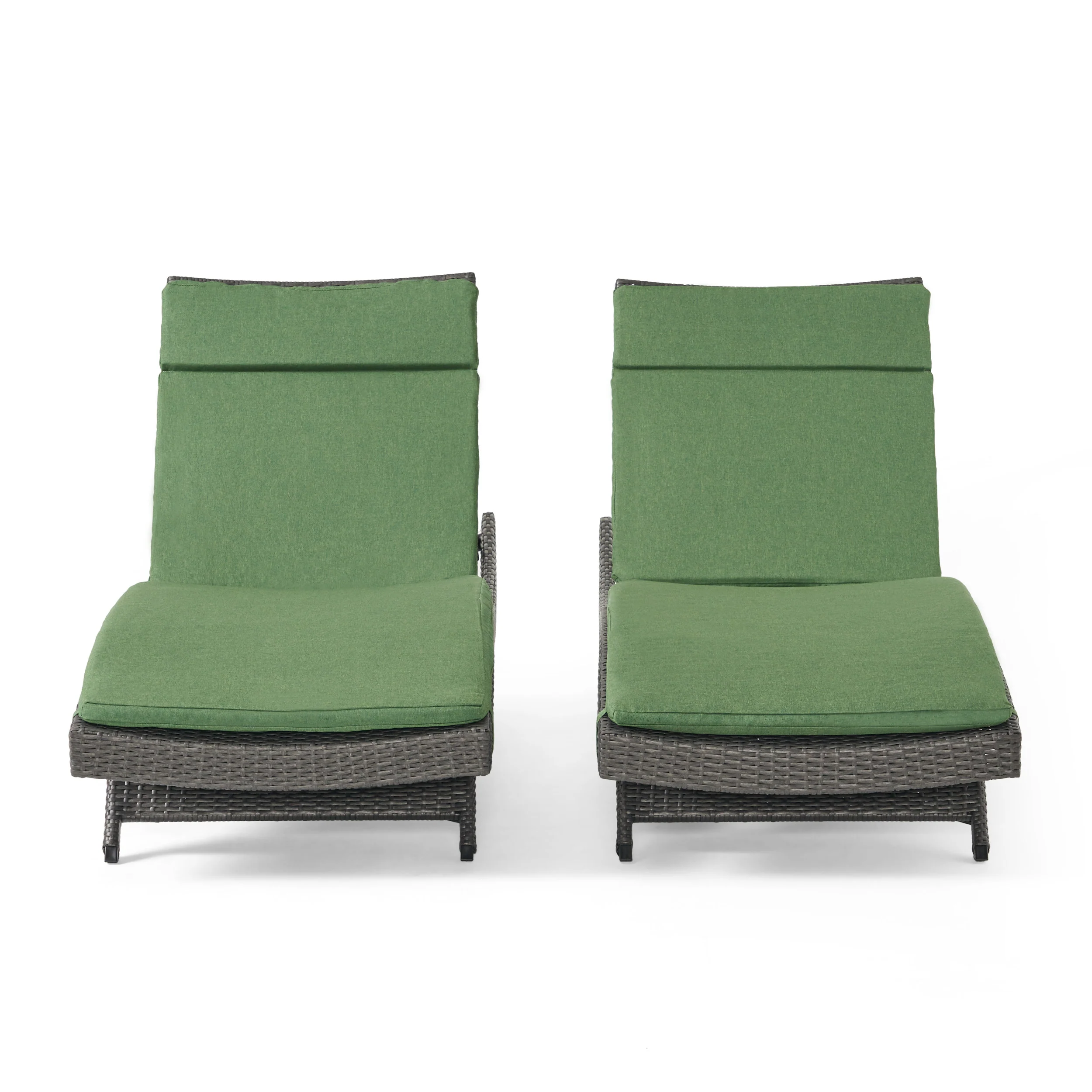 Nassau Outdoor Grey Wicker Adjustable Chaise Lounge with Cushion (Set of 2) - furnishings