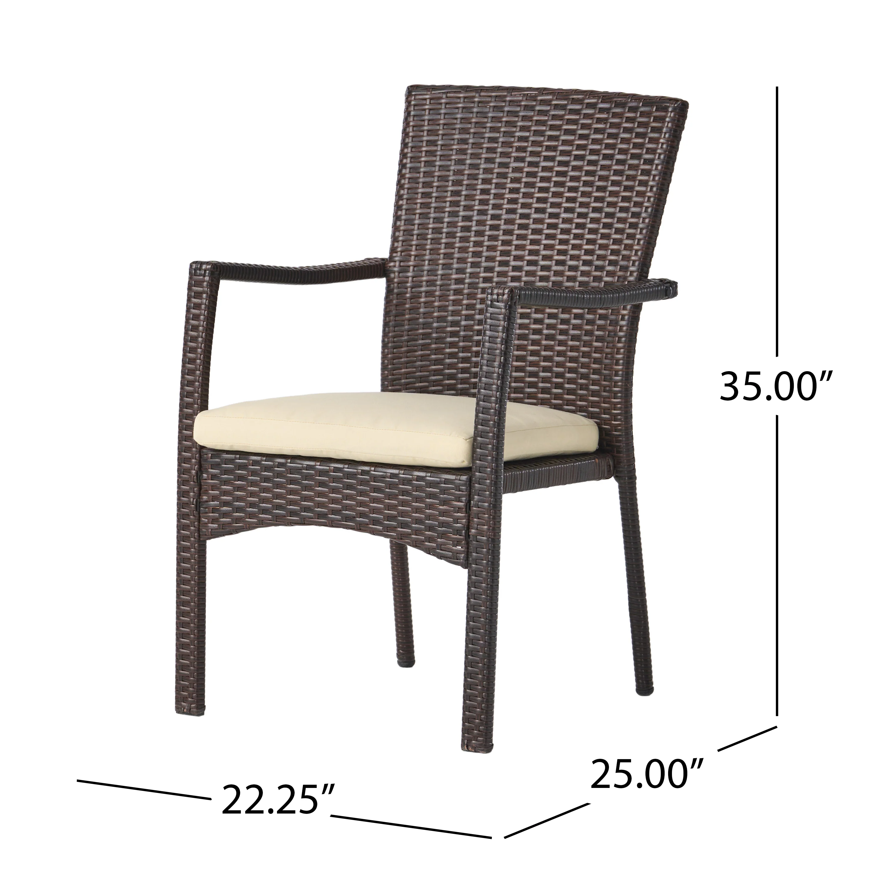 Melba Outdoor Brown Wicker Dining Chair with Beige Cushion (Set of 2) - furnishings