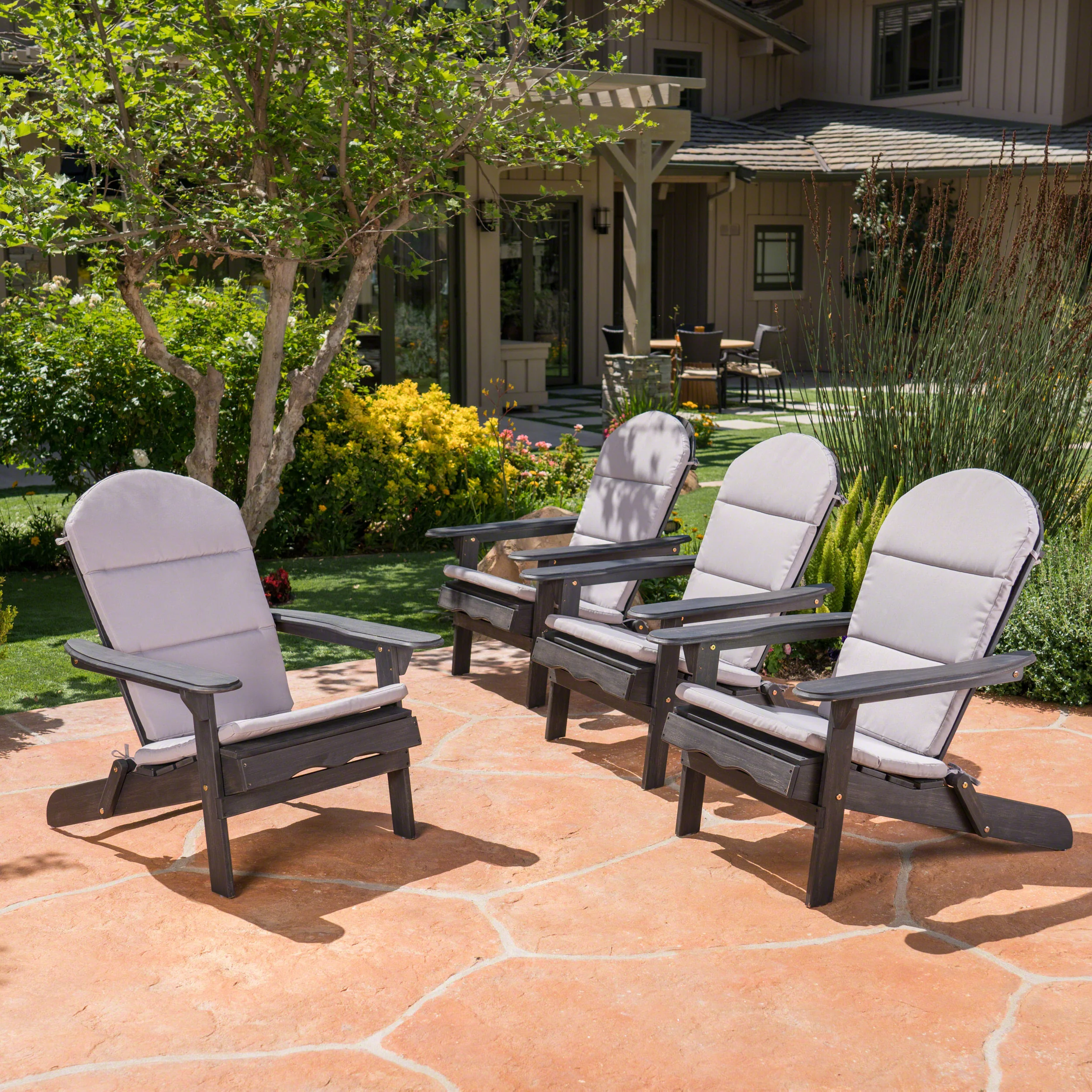 Nelie Outdoor Acacia Wood Folding Adirondack Chairs with Cushions - furnishings