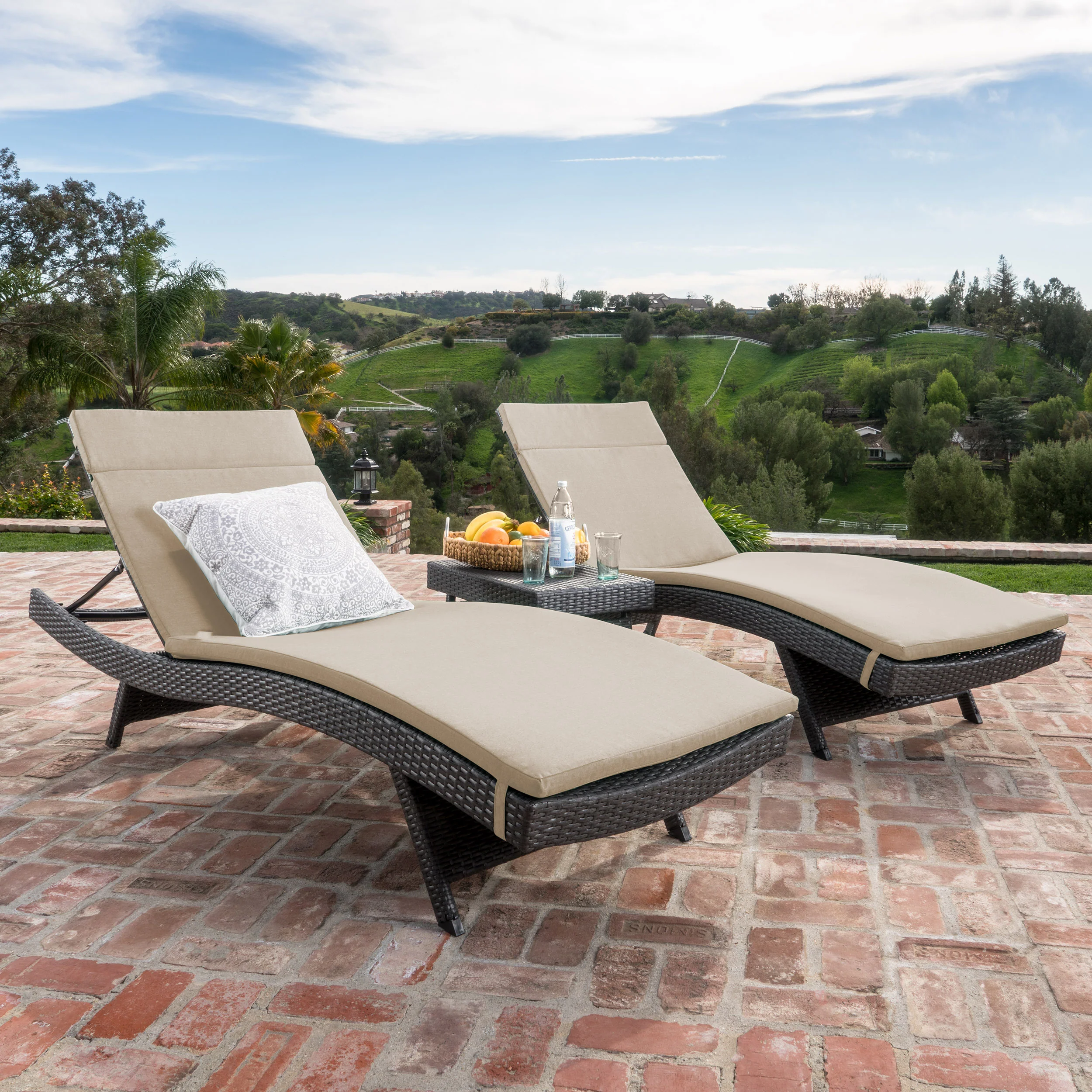 Lakeport 3pc Outdoor Wicker Chaise Lounge Chair & Table Set - furnishings