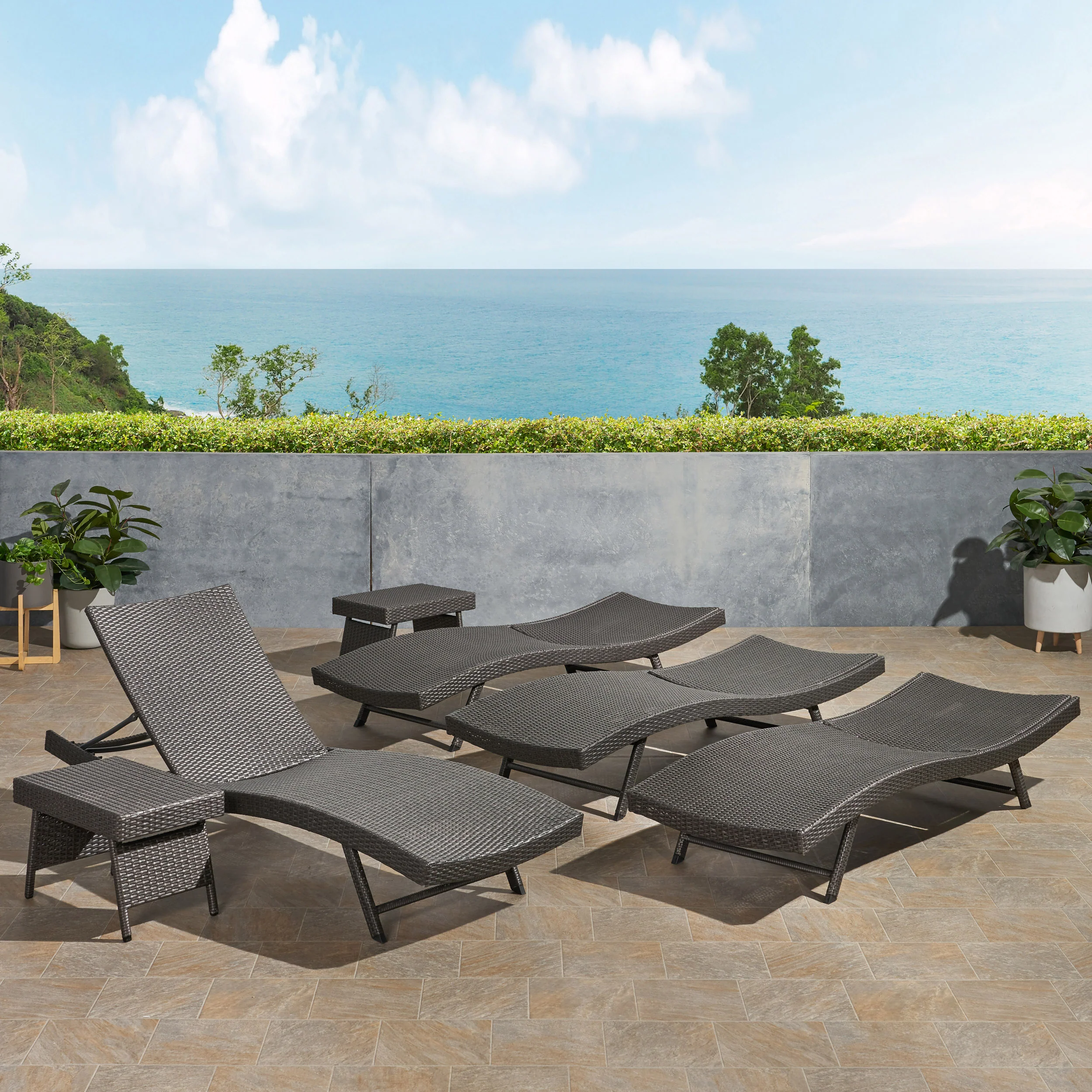 Eliana Outdoor 6 Piece Wicker Chaise Lounge Set - furnishings