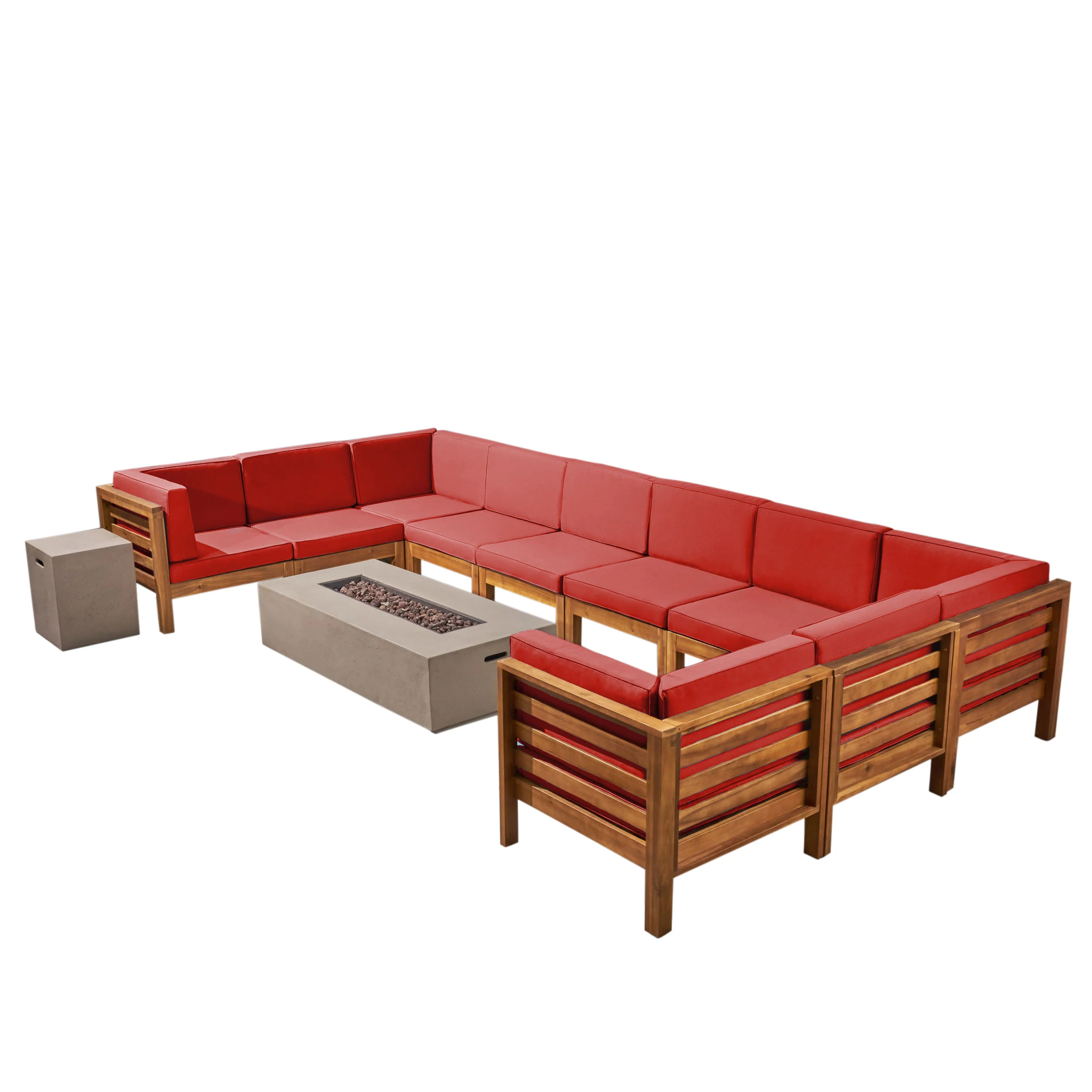 Ravello Outdoor 12 Piece U-Shaped Sectional Sofa Set with Fire Pit - furnishings