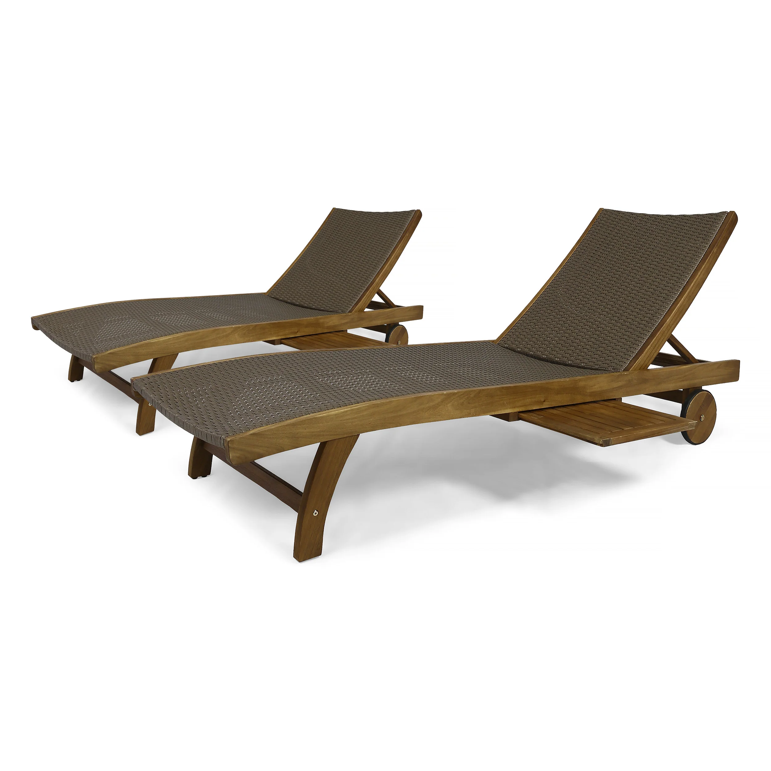 Yedda Outdoor Wicker and Wood Chaise Lounge with Pull-Out Tray - furnishings