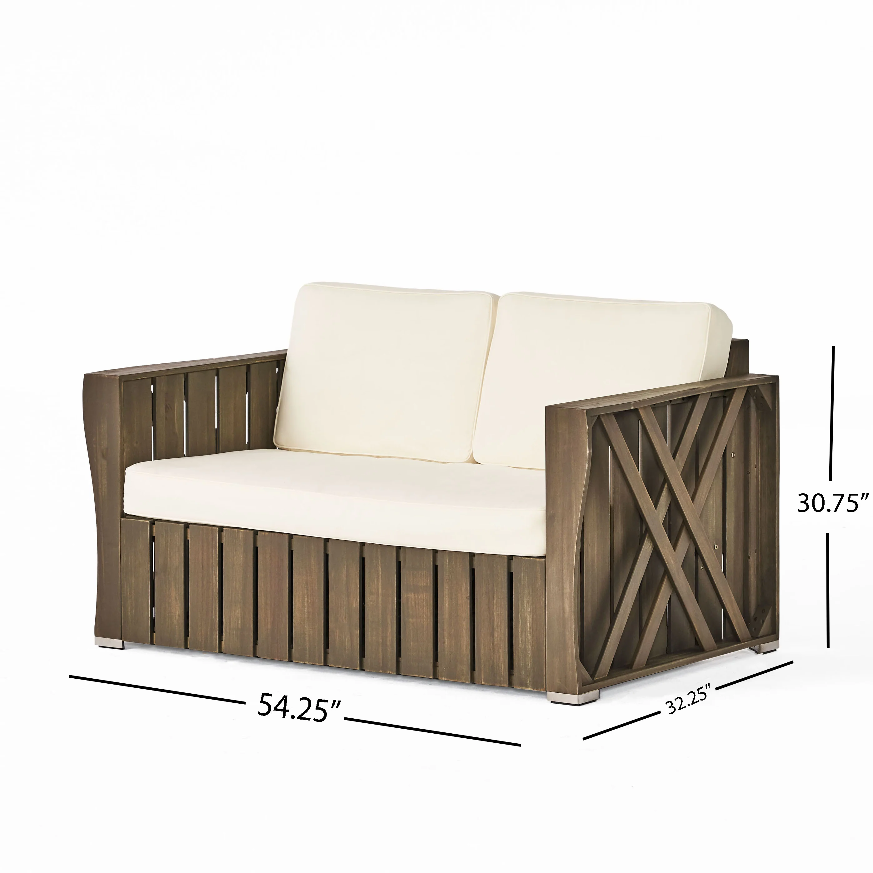 Edward Outdoor Acacia Wood Loveseat and Coffee Table Set with Cushions - furnishings