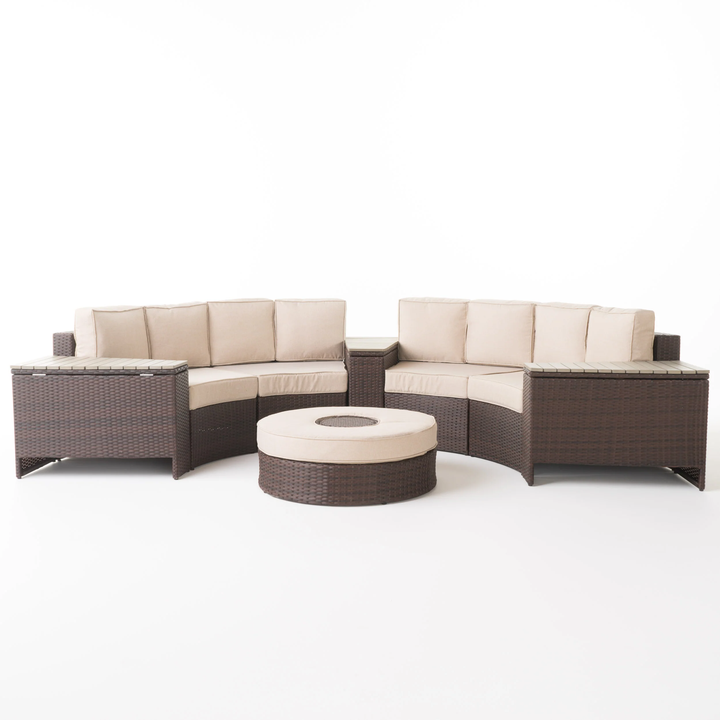 Riviera 8pc Outdoor Sectional Sofa Set w/ Storage Trunks & Ice Bucket - furnishings