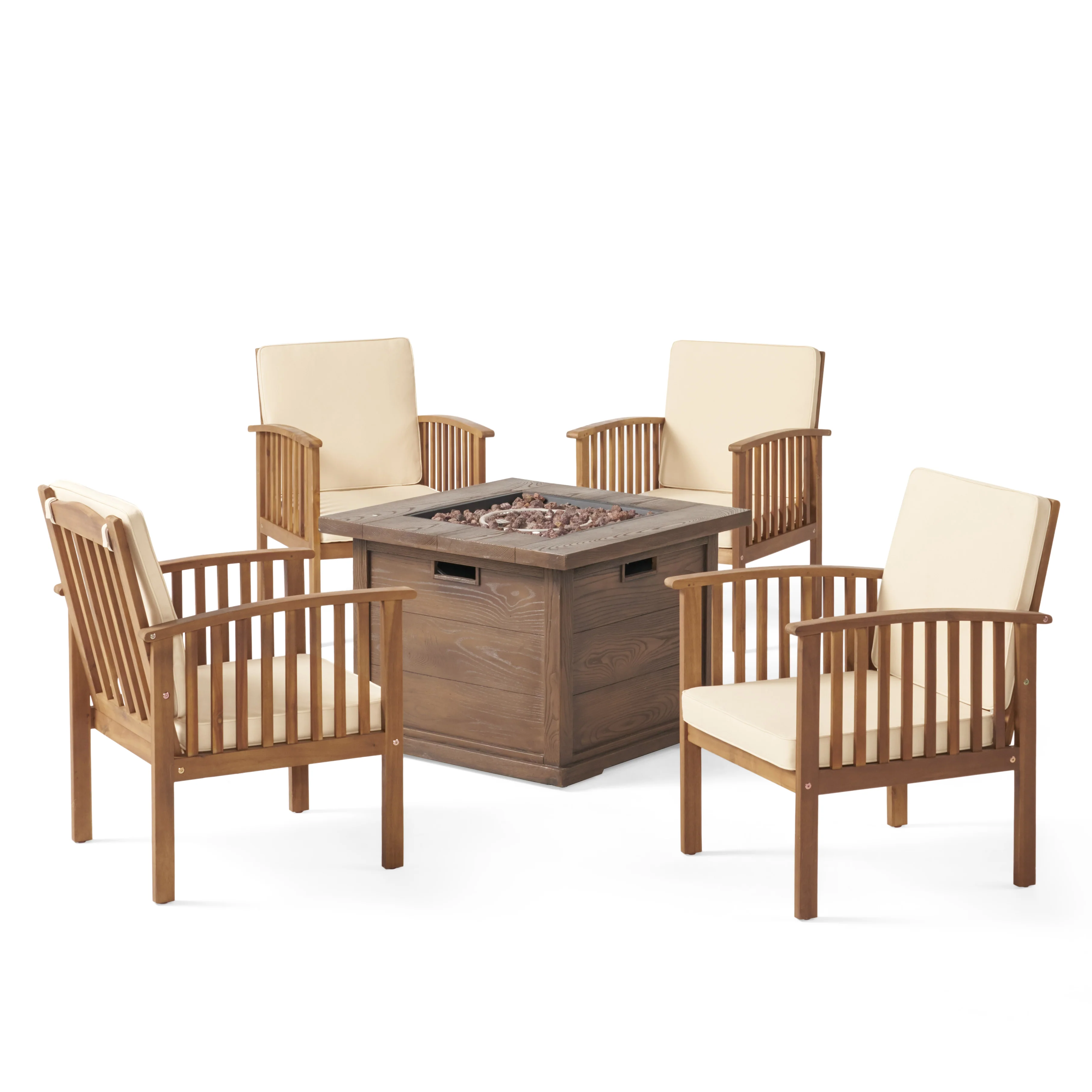 Cape Outdoor 4-Seater Acacia Wood Club Chairs with Firepit - furnishings