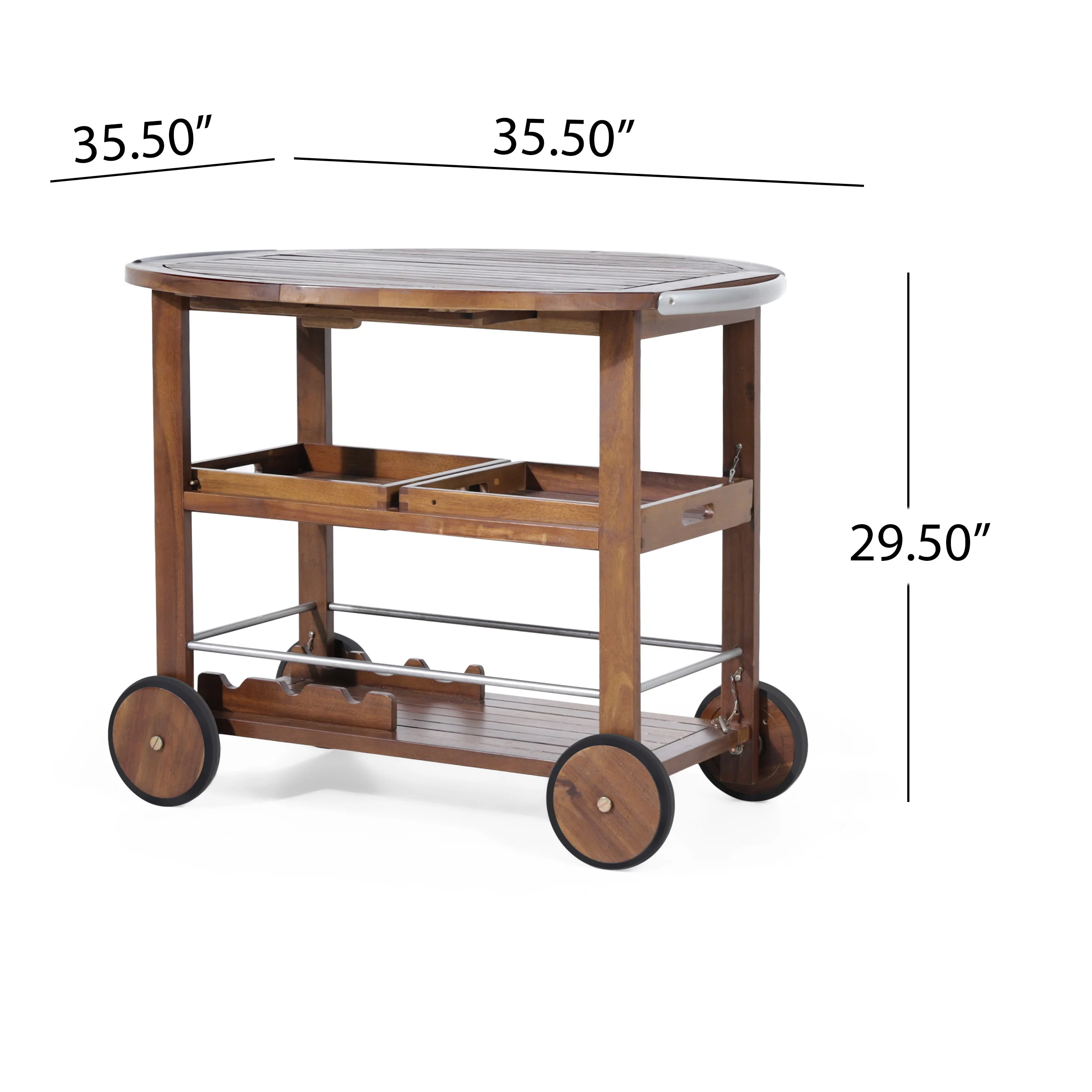 Cyndy Farmhouse Cottage Dark Oak Acacia Wood Bar Cart - furnishings