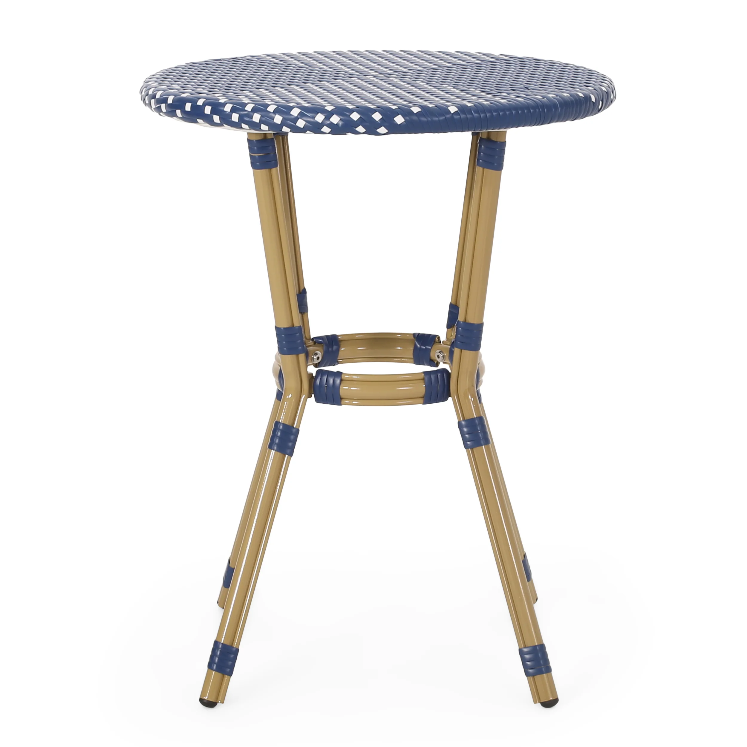 Groveport Outdoor Aluminum French Bistro Set, Dark Teal, White, and Bamboo Finish - furnishings