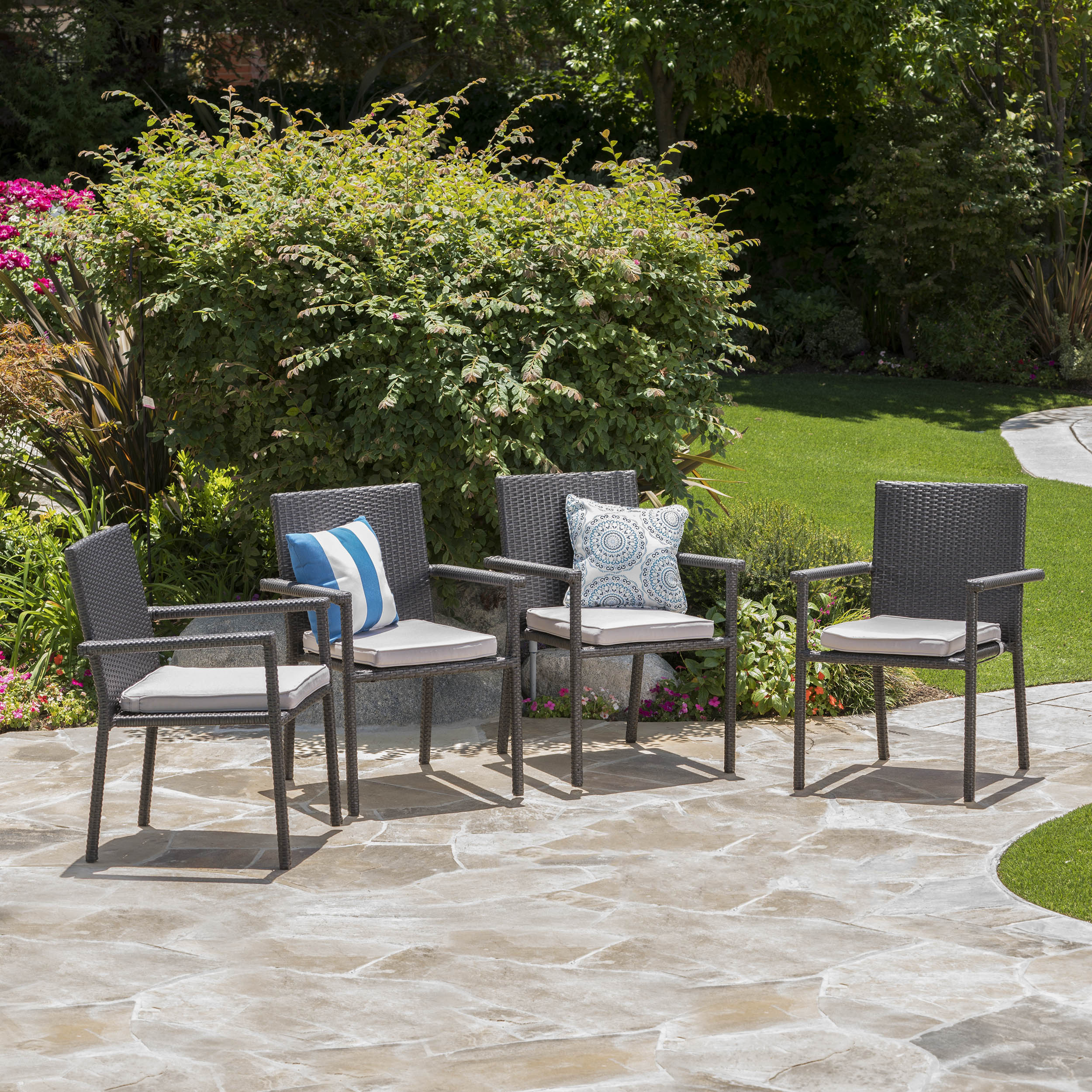 San Tropez Outdoor Dining Chairs with Water Resistant Cushions (Set of 4) - furnishings