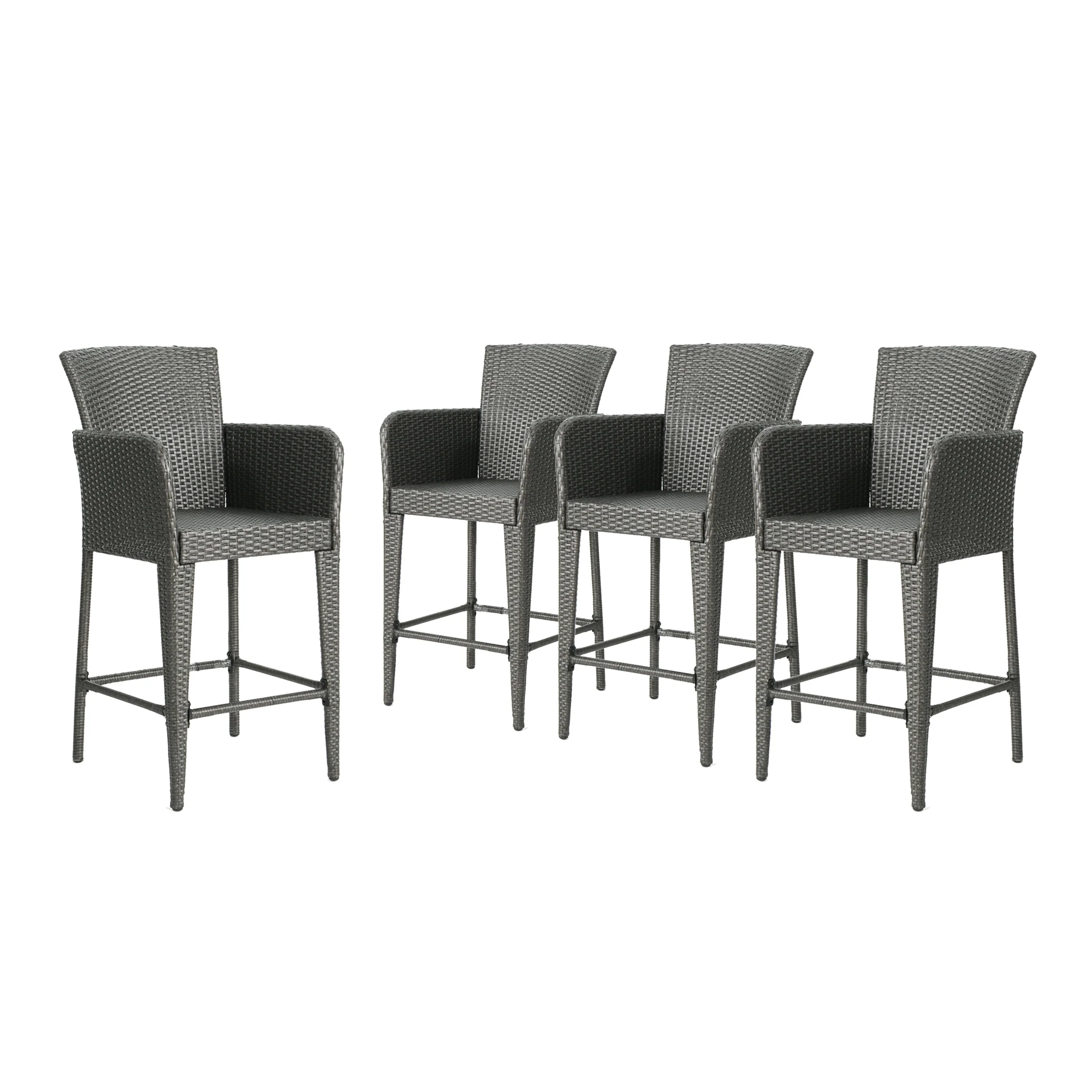 Welmas Outdoor 38 Inch Wicker Barstool (Set of 4), Grey - furnishings
