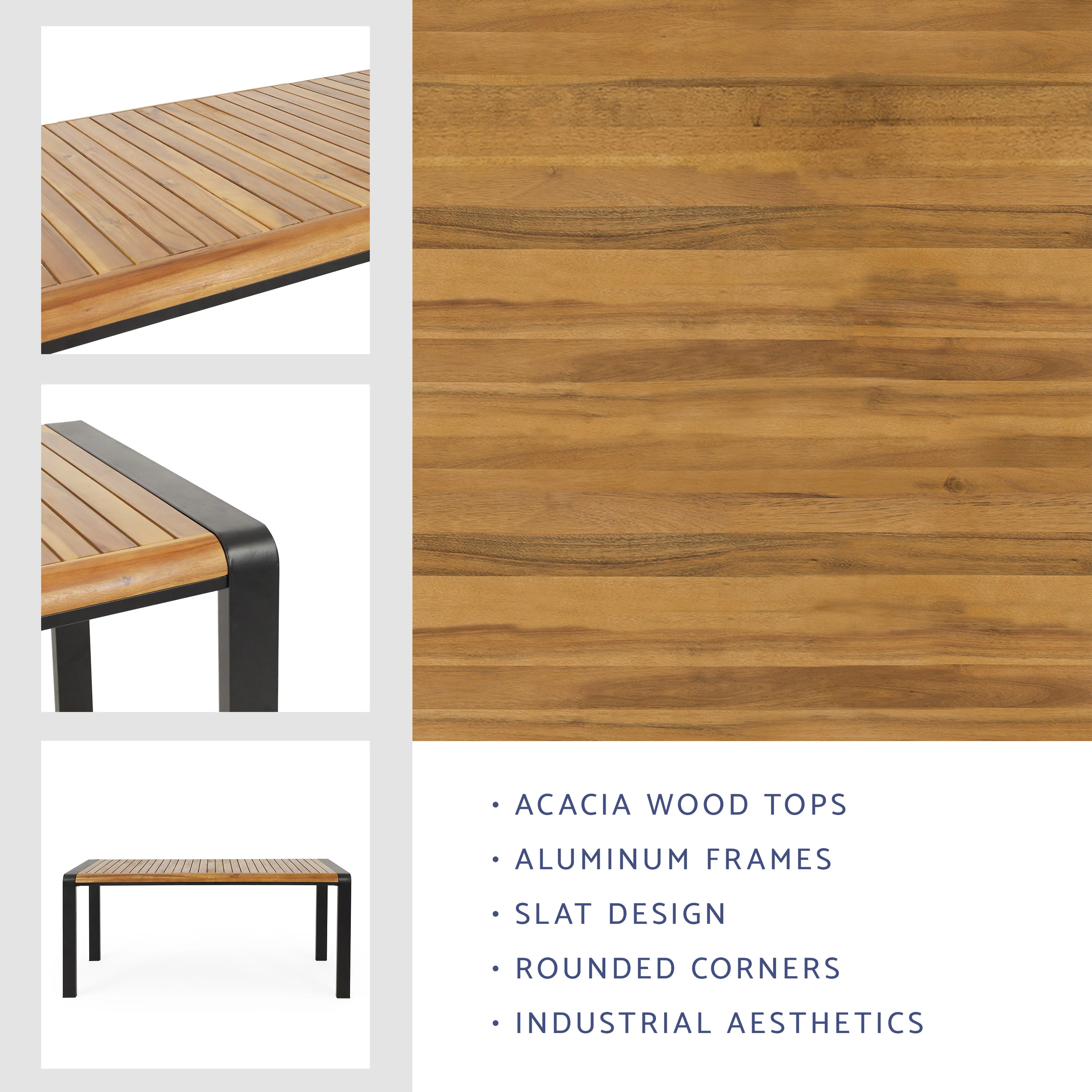 Roseland Outdoor Acacia Wood Dining Table, Teak and Black - furnishings