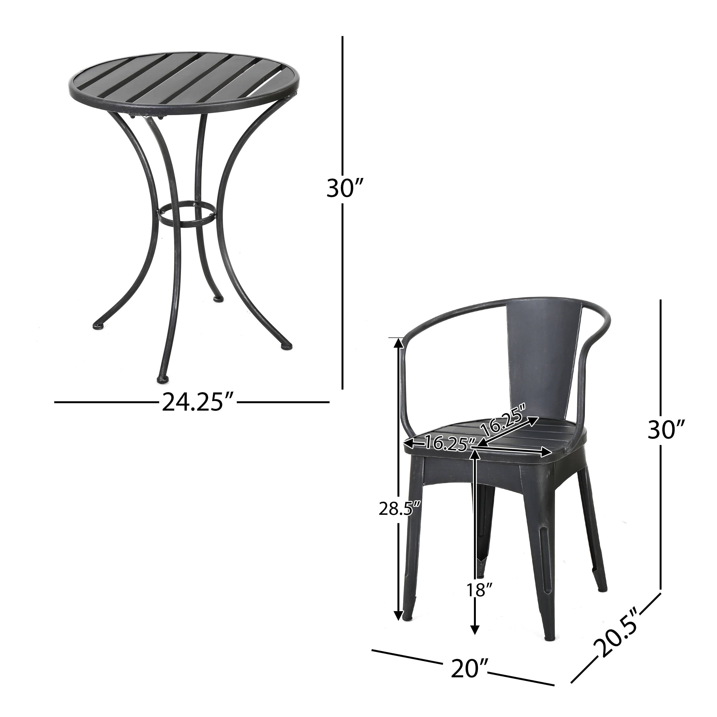 Castro Outdoor Modern 3-Piece Metal Bistro Set with Slats - furnishings