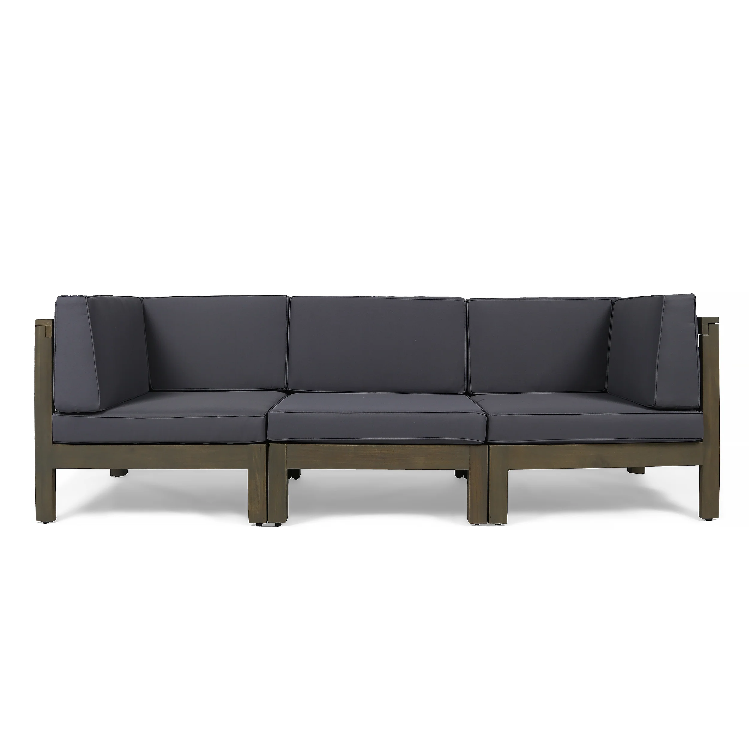 Keith Outdoor Sectional Sofa Set  3-Seater  Acacia Wood  Water-Resistant Cushions - furnishings