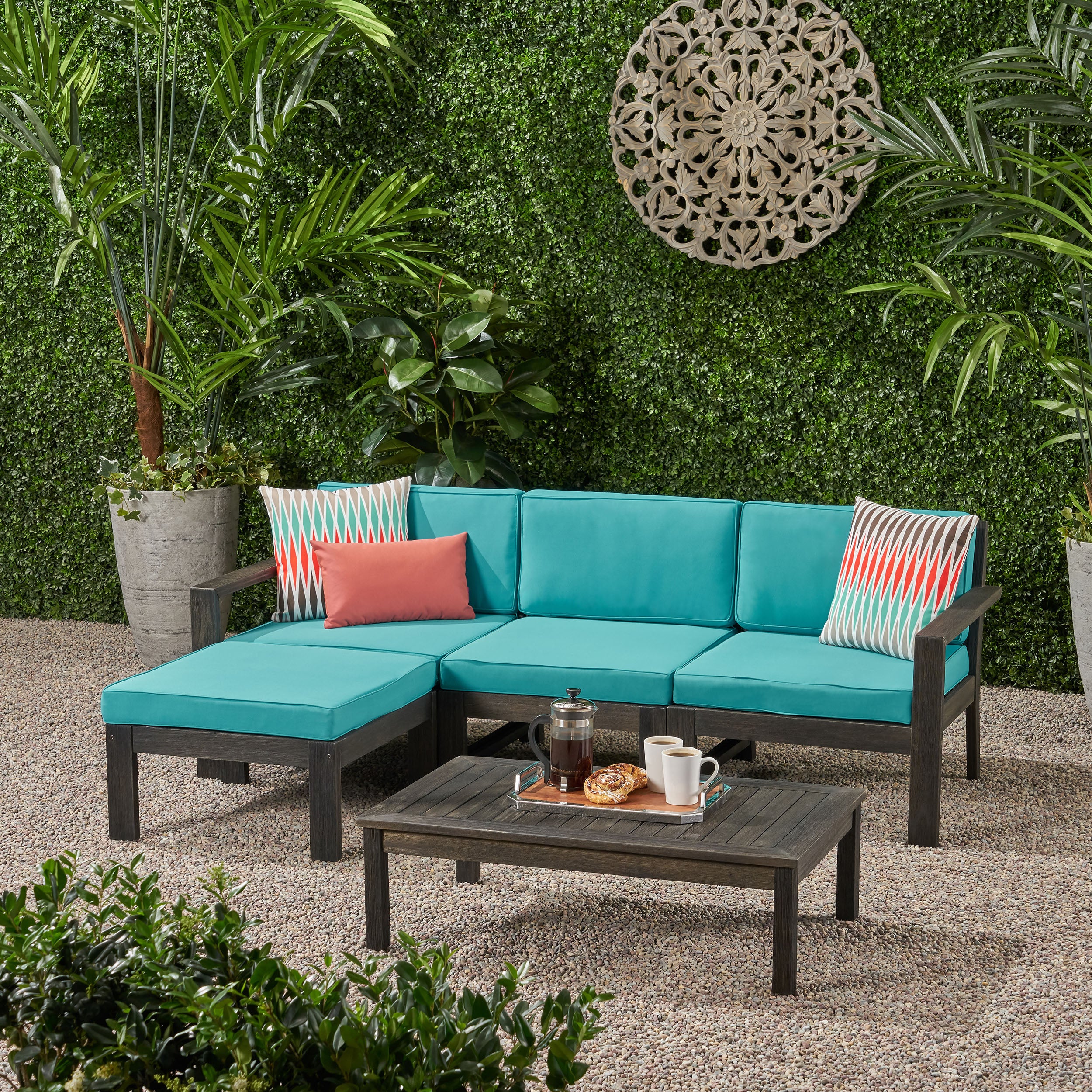 Makayla Ana Outdoor 3 Seater Acacia Wood Sofa Sectional with Cushions - furnishings