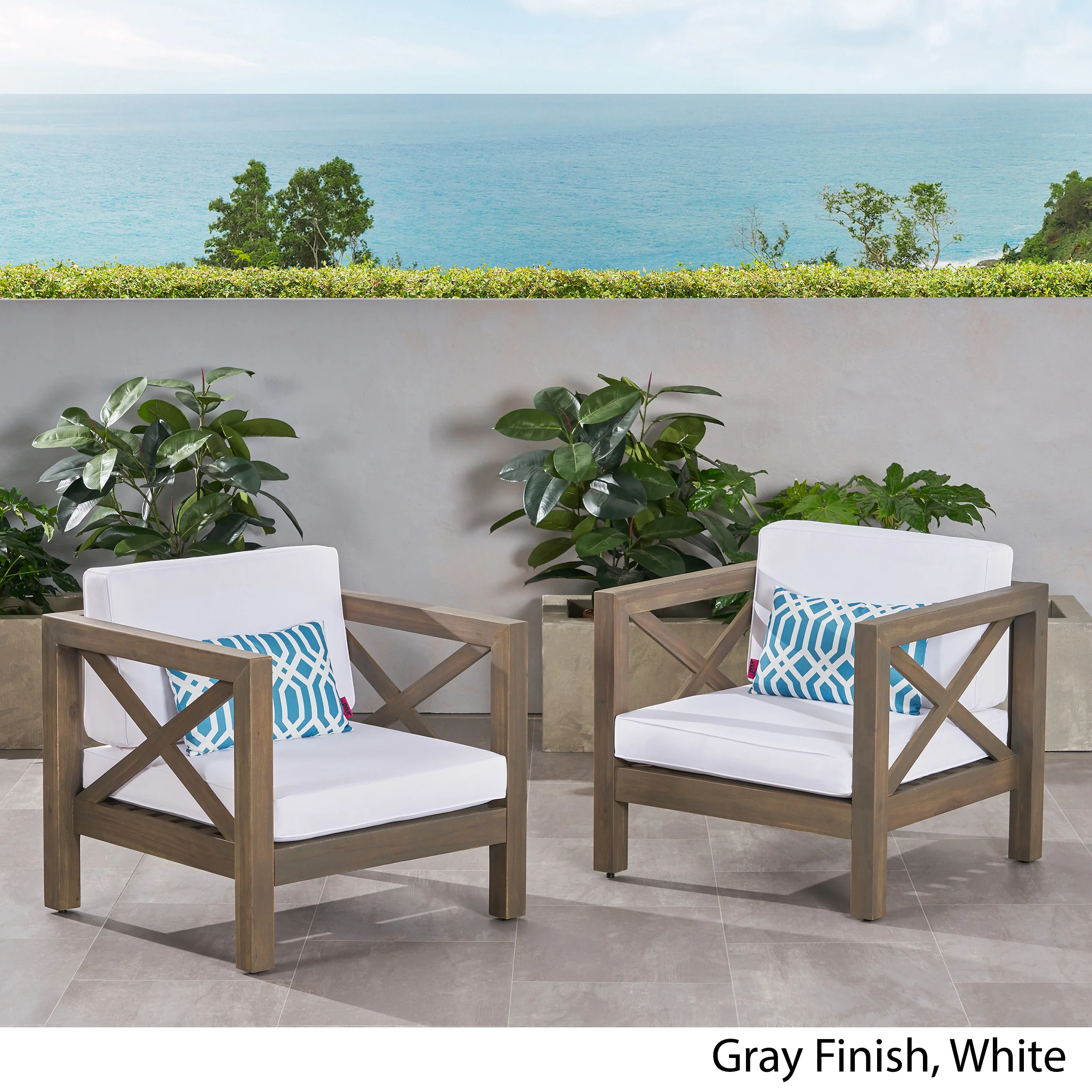 Indira Outdoor Acacia Wood Club Chairs with Cushions (Set of 2) - furnishings