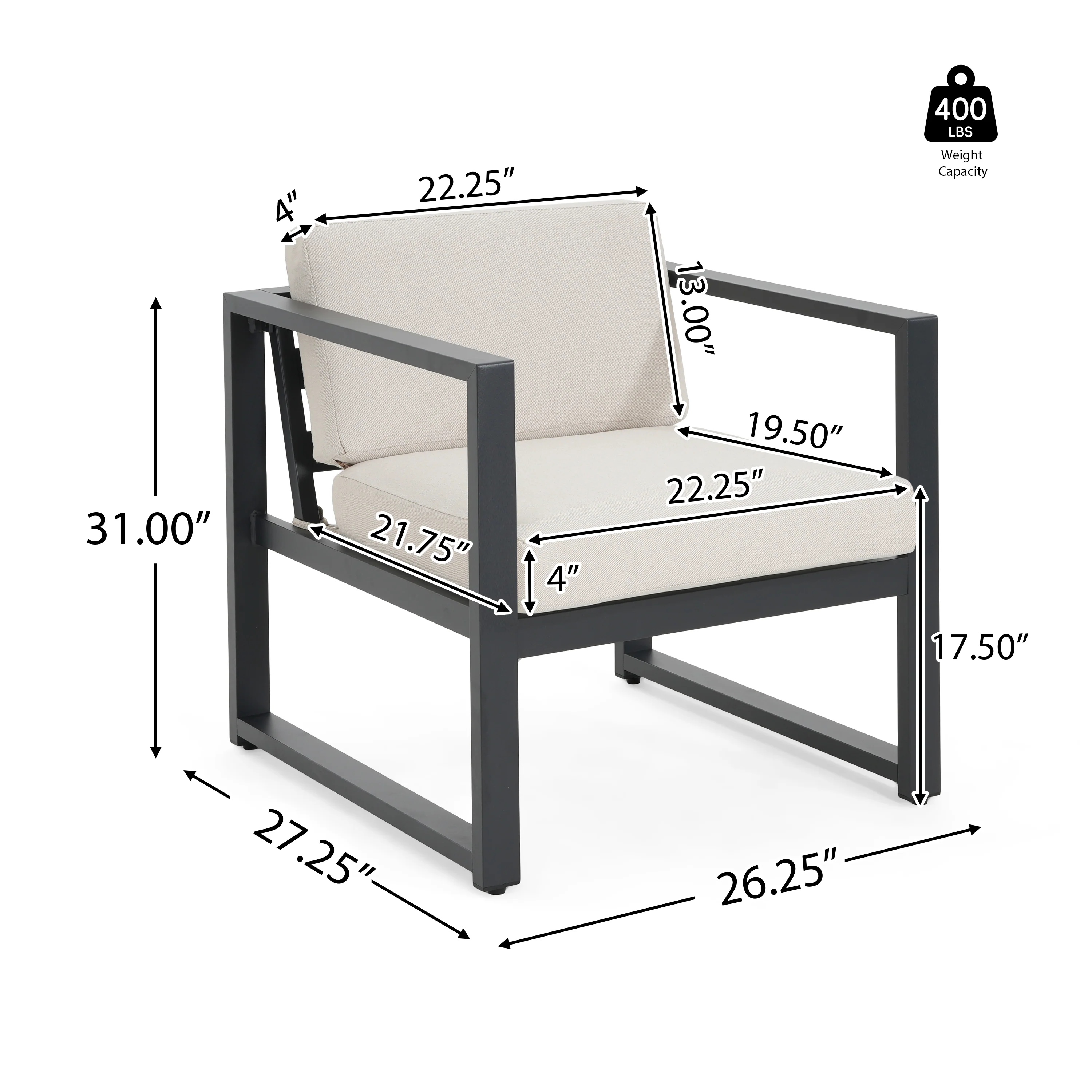 Sienn Outdoor Patio Furniture Club Chairs with Beige Cushions - furnishings