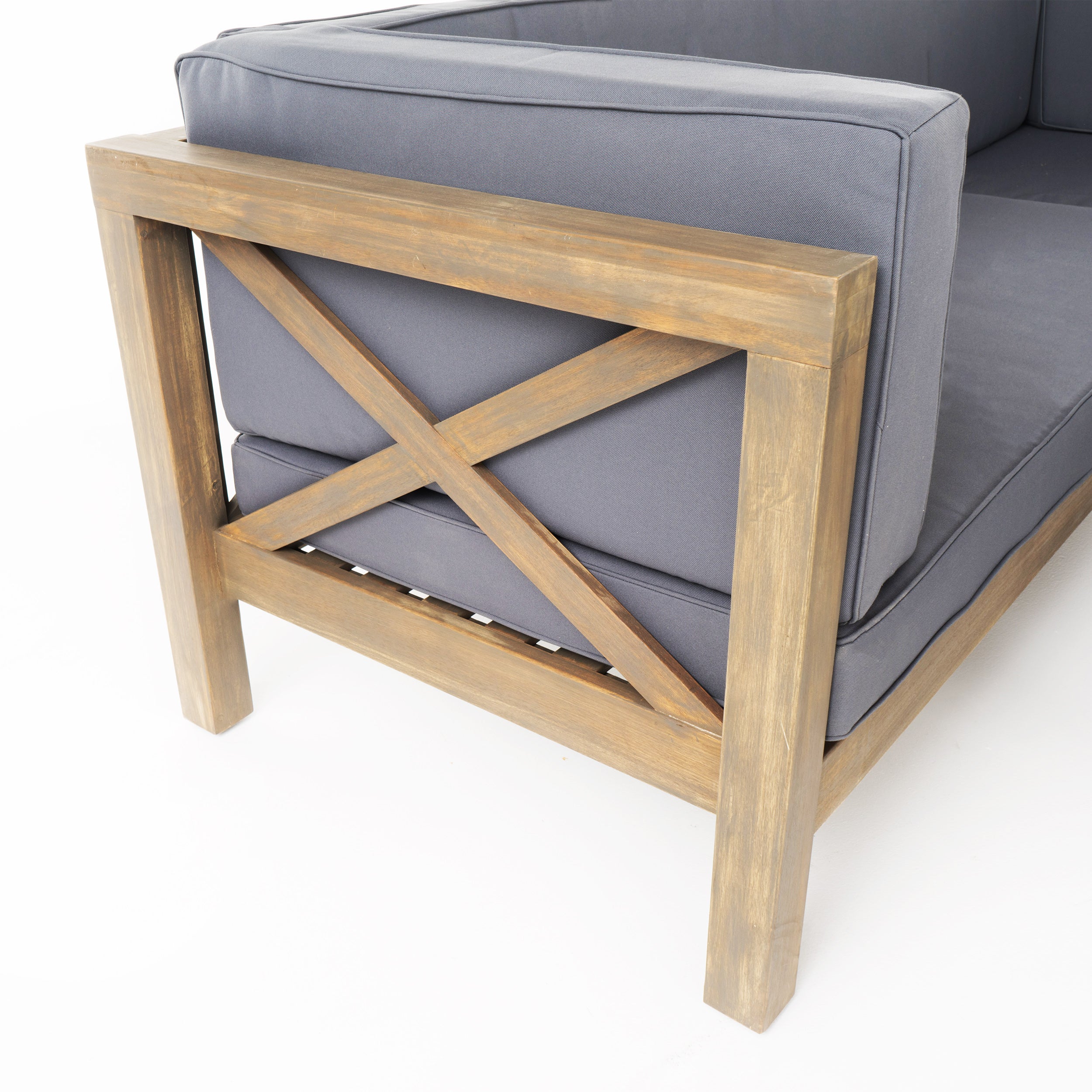 Keith Outdoor Acacia Wood Left Arm Loveseat and Coffee Table Set with Cushion - furnishings