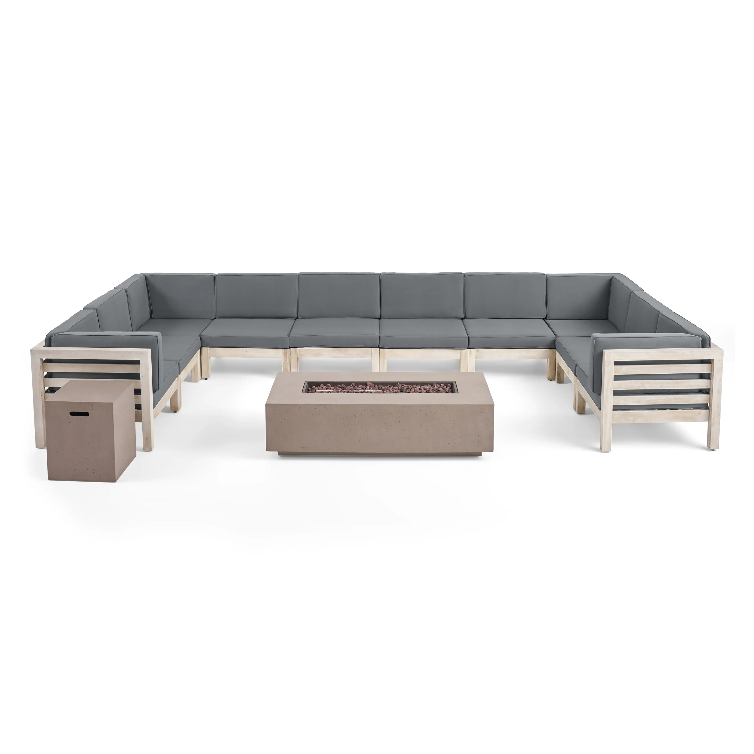Ravello Outdoor 12 Piece U-Shaped Sectional Sofa Set with Fire Pit - furnishings
