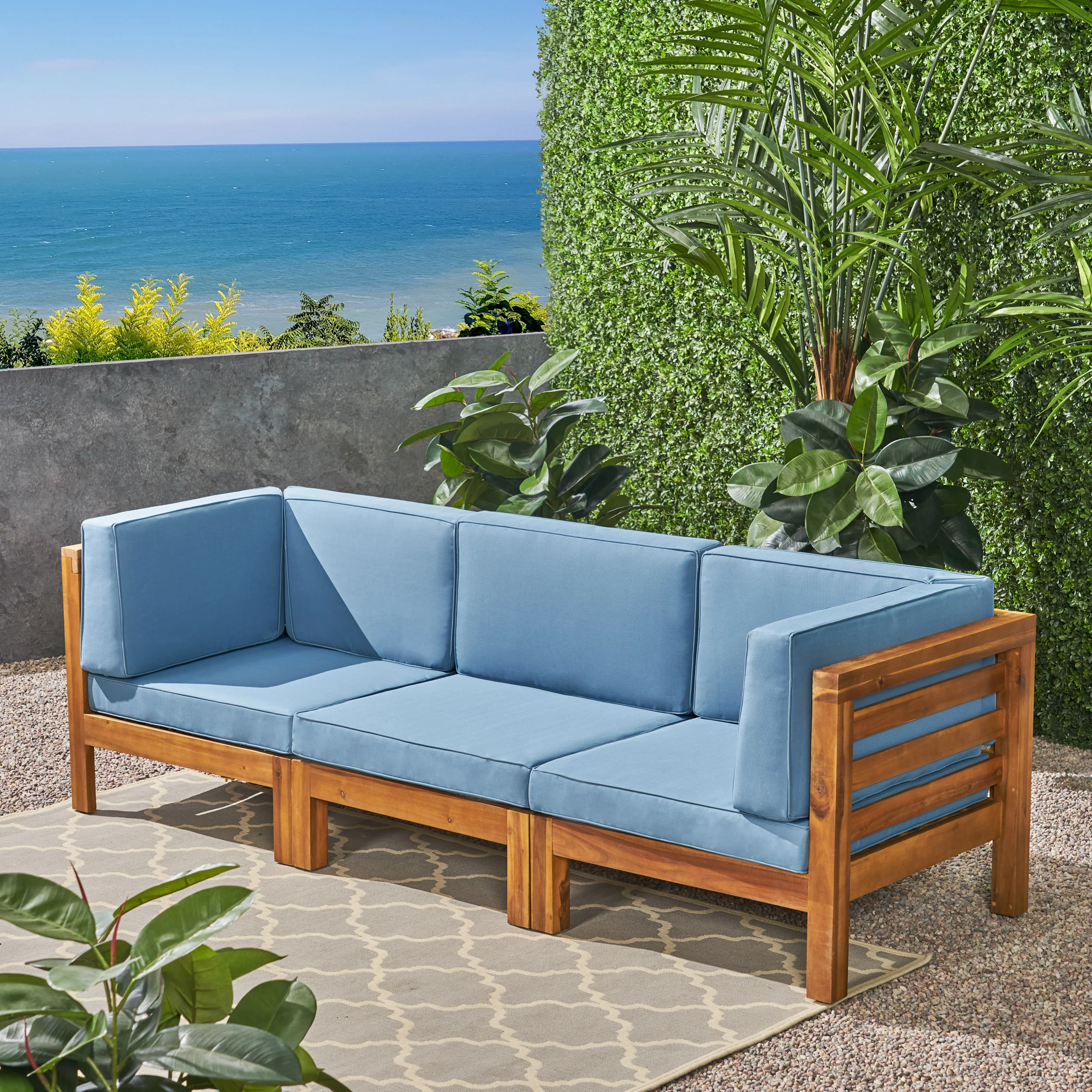 Dawson Outdoor Sectional Sofa Set - 3-Seater - Acacia Wood - Outdoor Cushions - furnishings