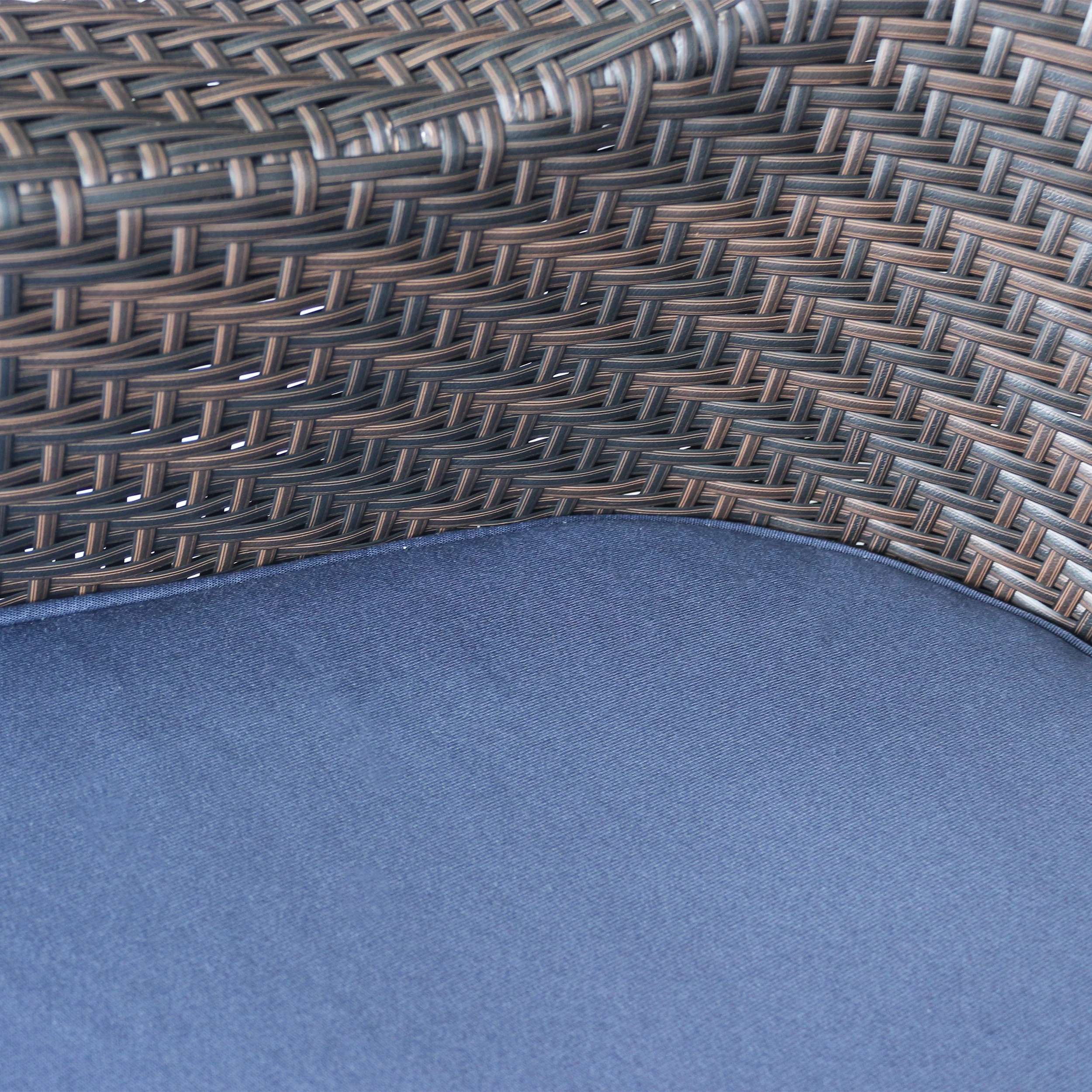 Florence Patio Swivel Chairs, Wicker with Outdoor Cushions, Multi-Brown and Navy Blue - furnishings