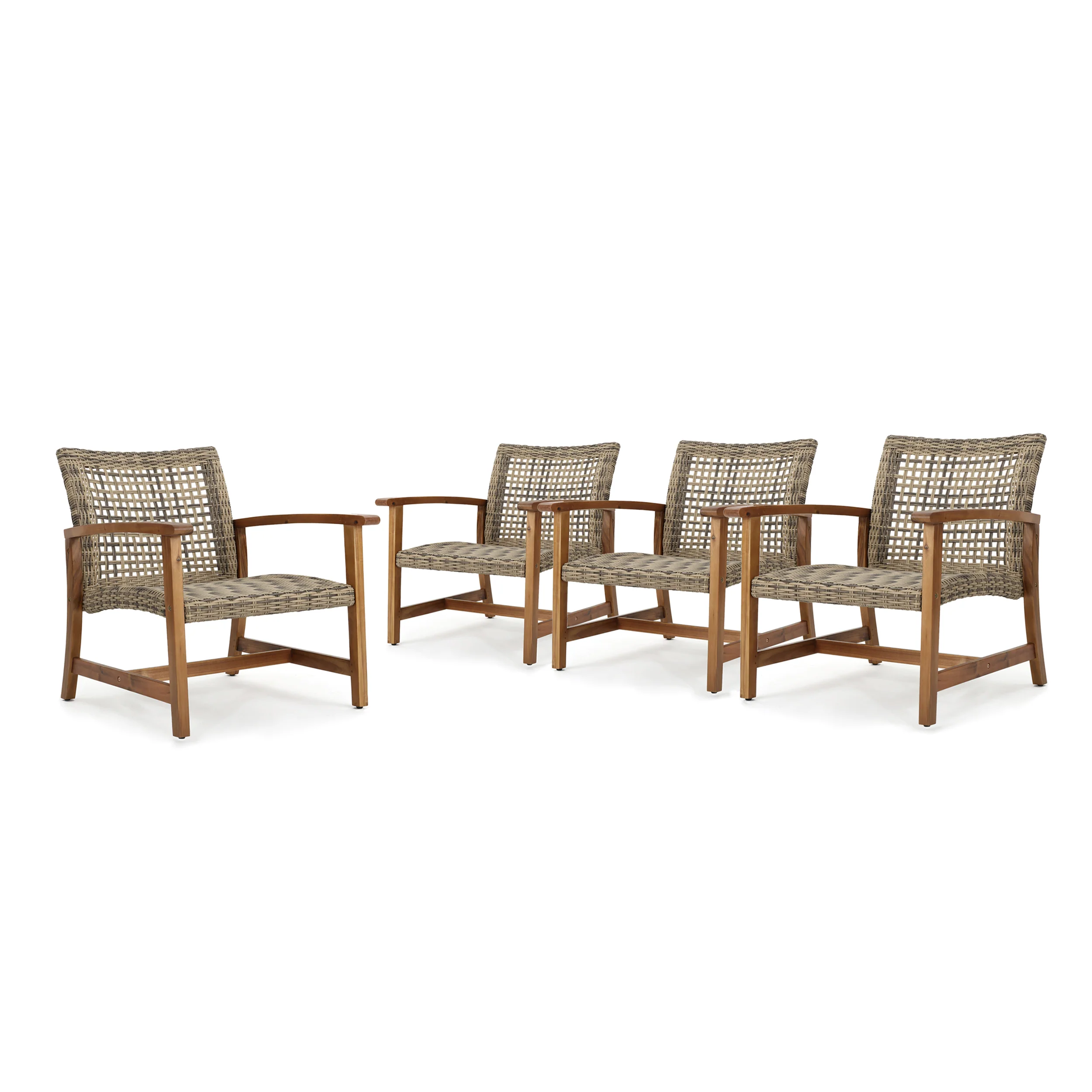 Alyssa Outdoor Mid Century Gray Wicker Club Chairs with Wood Frame (Set of 4) - furnishings
