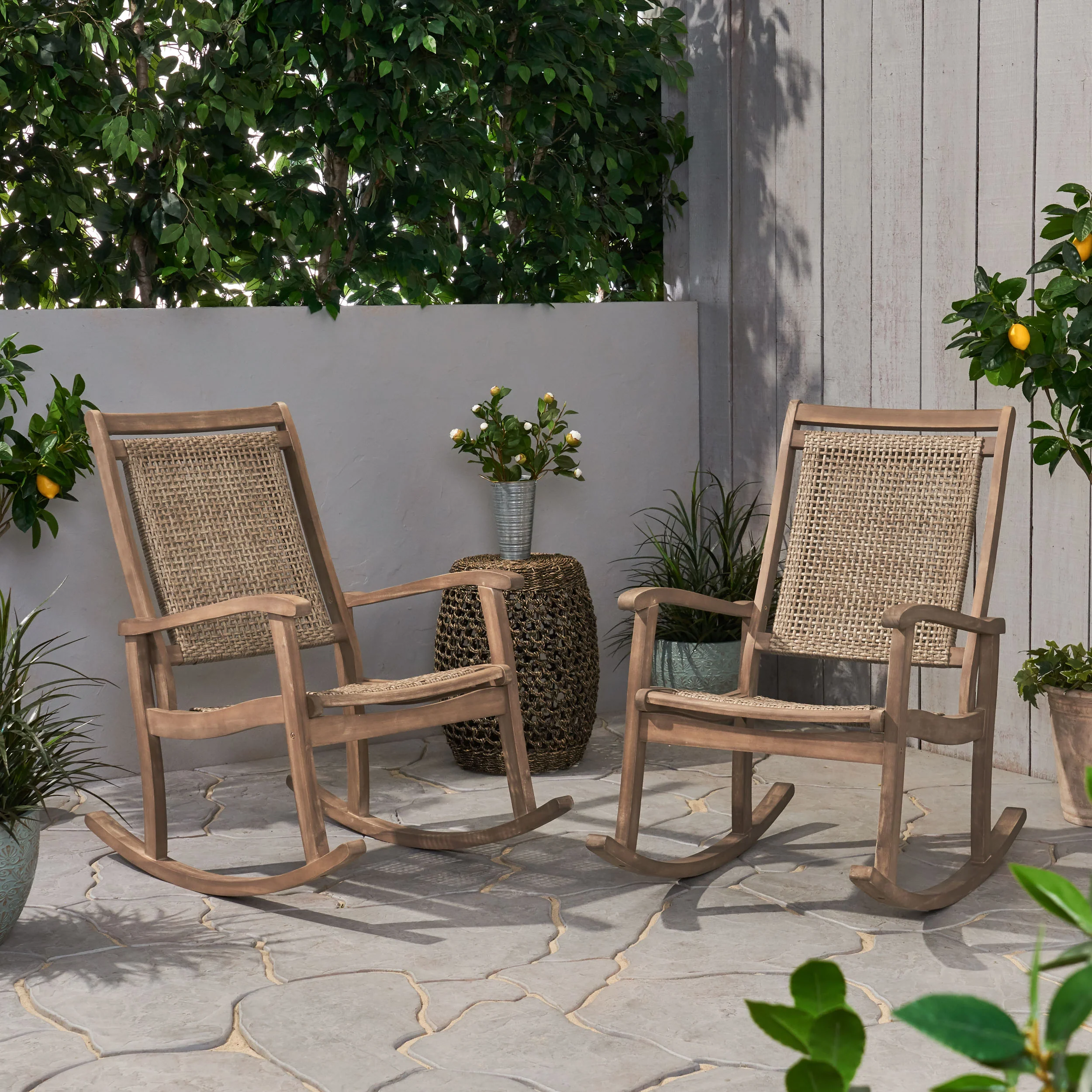 Dory Outdoor Rustic Wicker Rocking Chairs (Set of 2) - furnishings