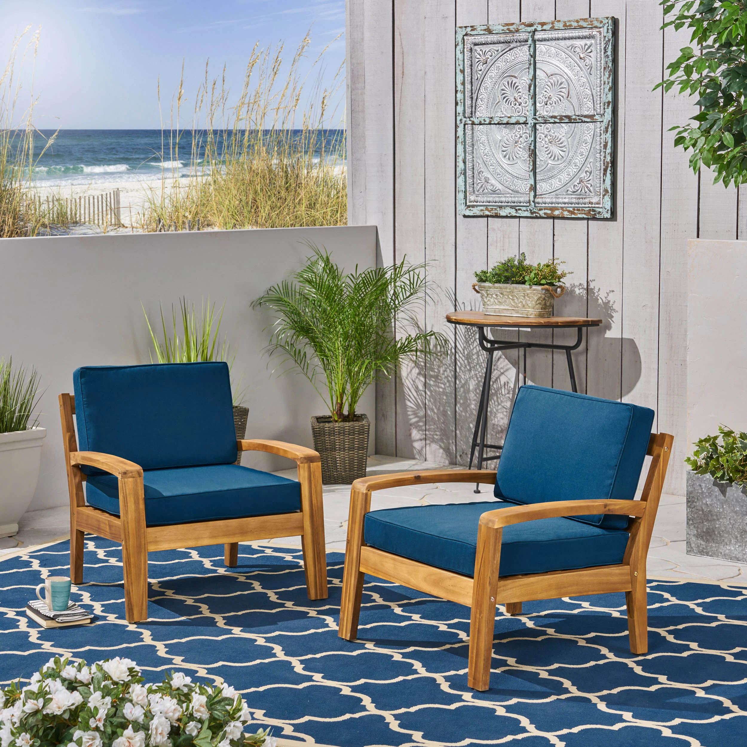 Parma Outdoor Acacia Wood Club Chairs with Cushions - furnishings
