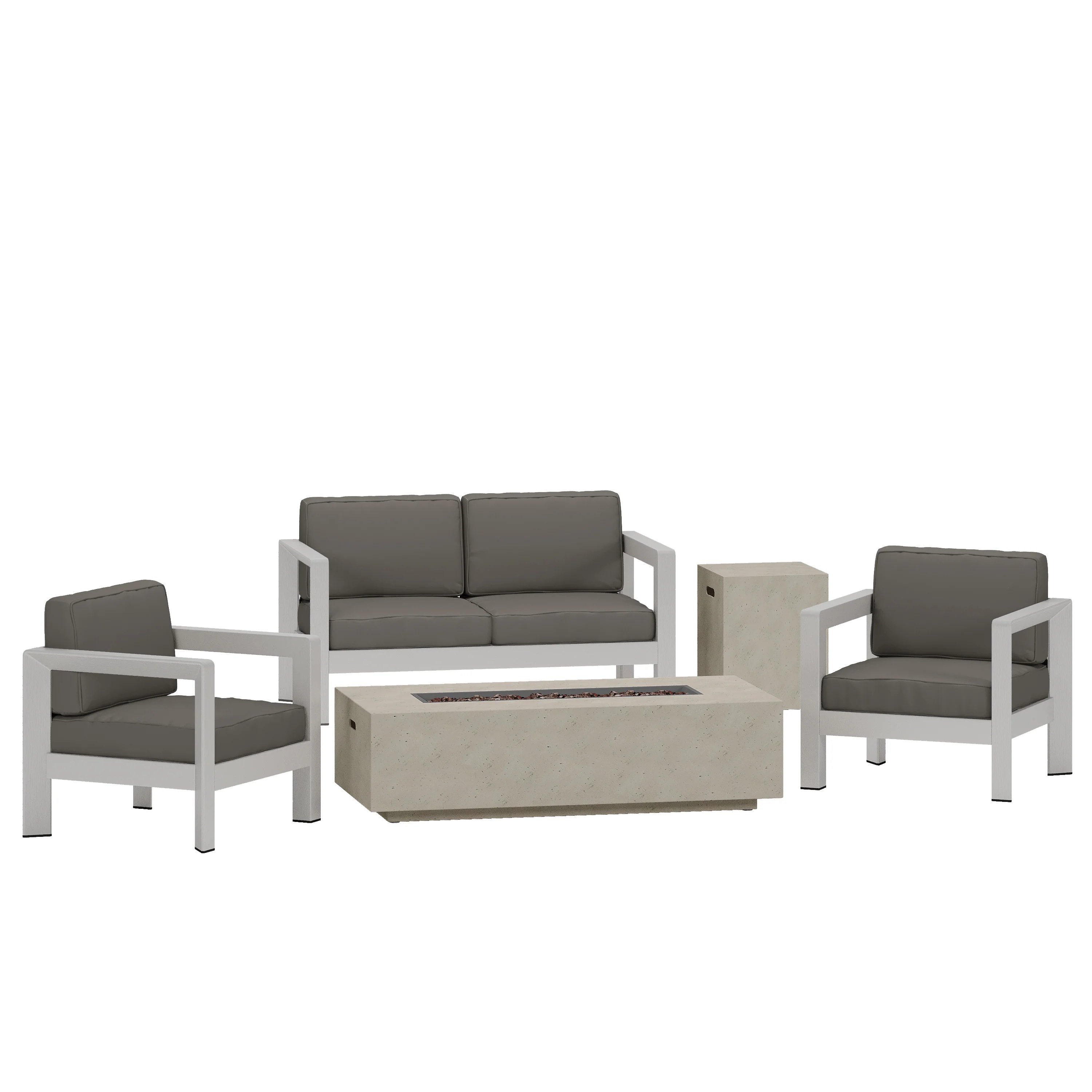 Booth Outdoor 4-Seater Aluminum Chat Set with Fire Pit and Tank Holder - furnishings