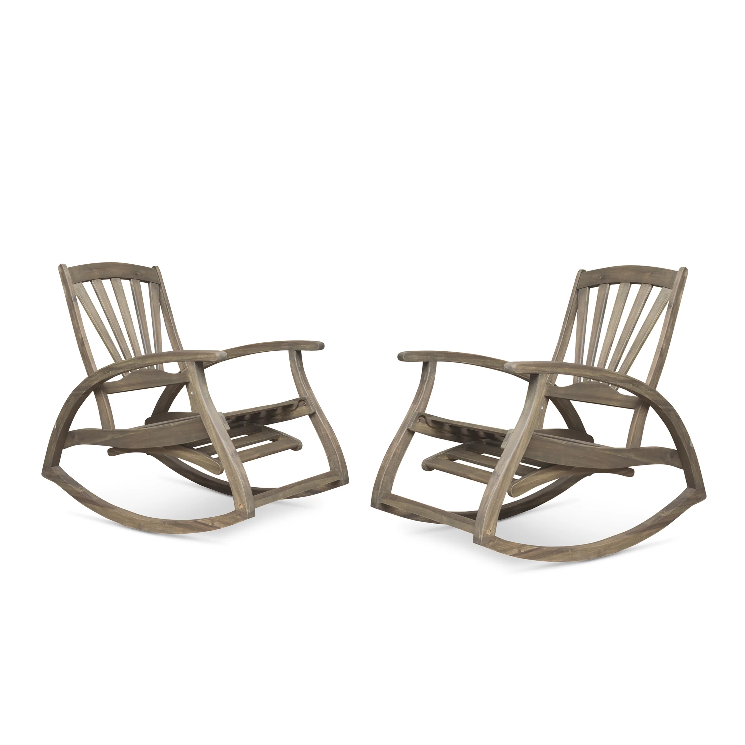 Lee Outdoor Rustic Acacia Wood Recliner Rocking Chairs (Set of 2) - furnishings