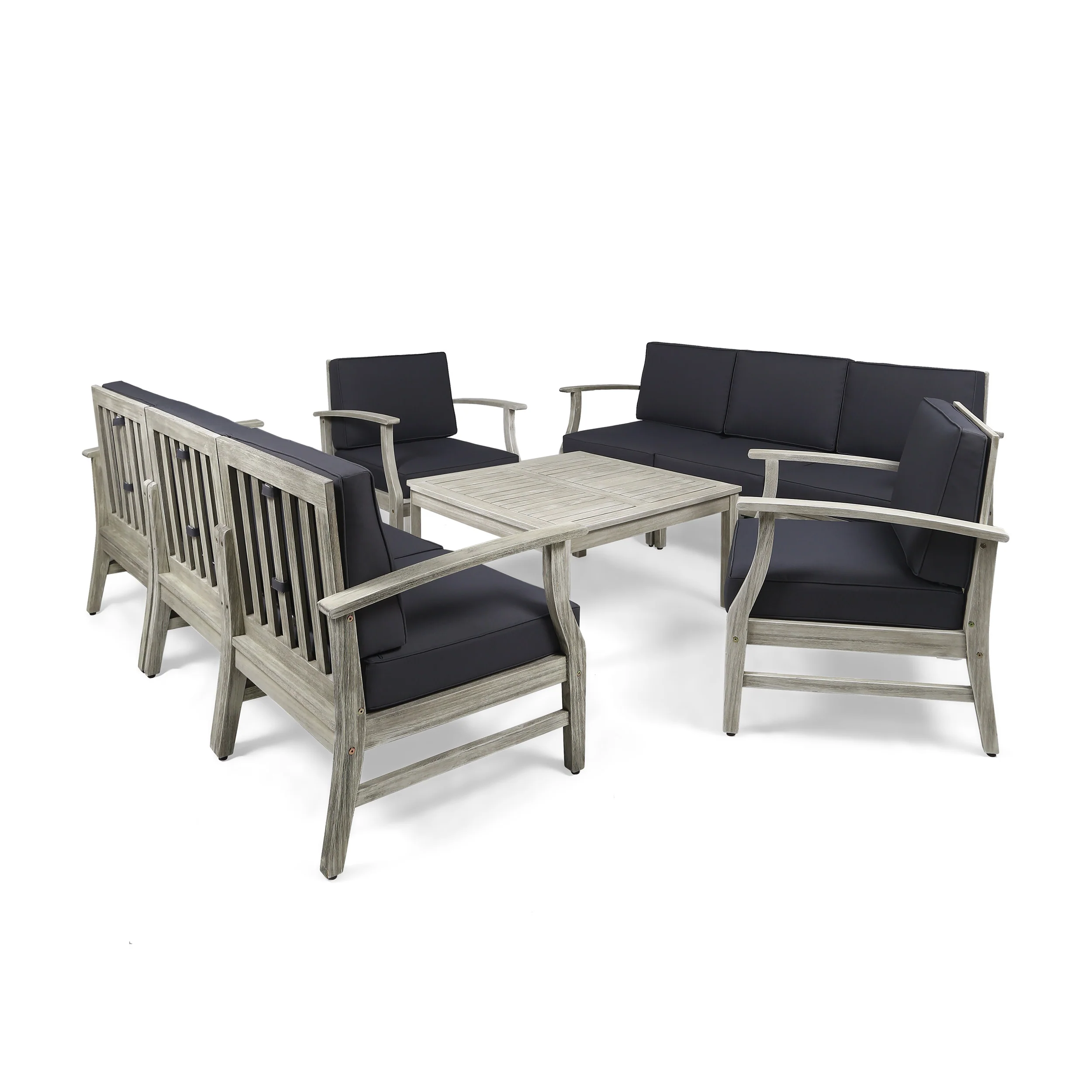Lorelei Outdoor 9 Piece Acacia Wood Sofa Conversational Set - furnishings