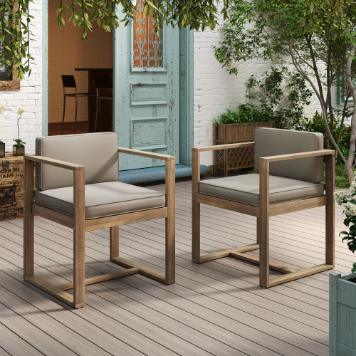 Zephyra Modern Outdoor Patio Acacia Wood Dining Chairs with Cushions - furnishings