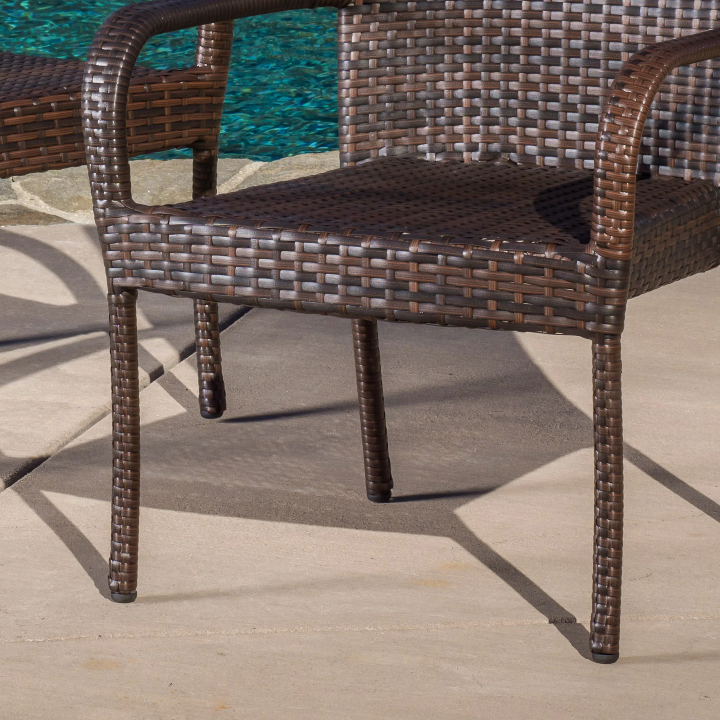 Parham Outdoor 3 Piece Multi-brown Wicker Stacking Chair Chat Set - furnishings