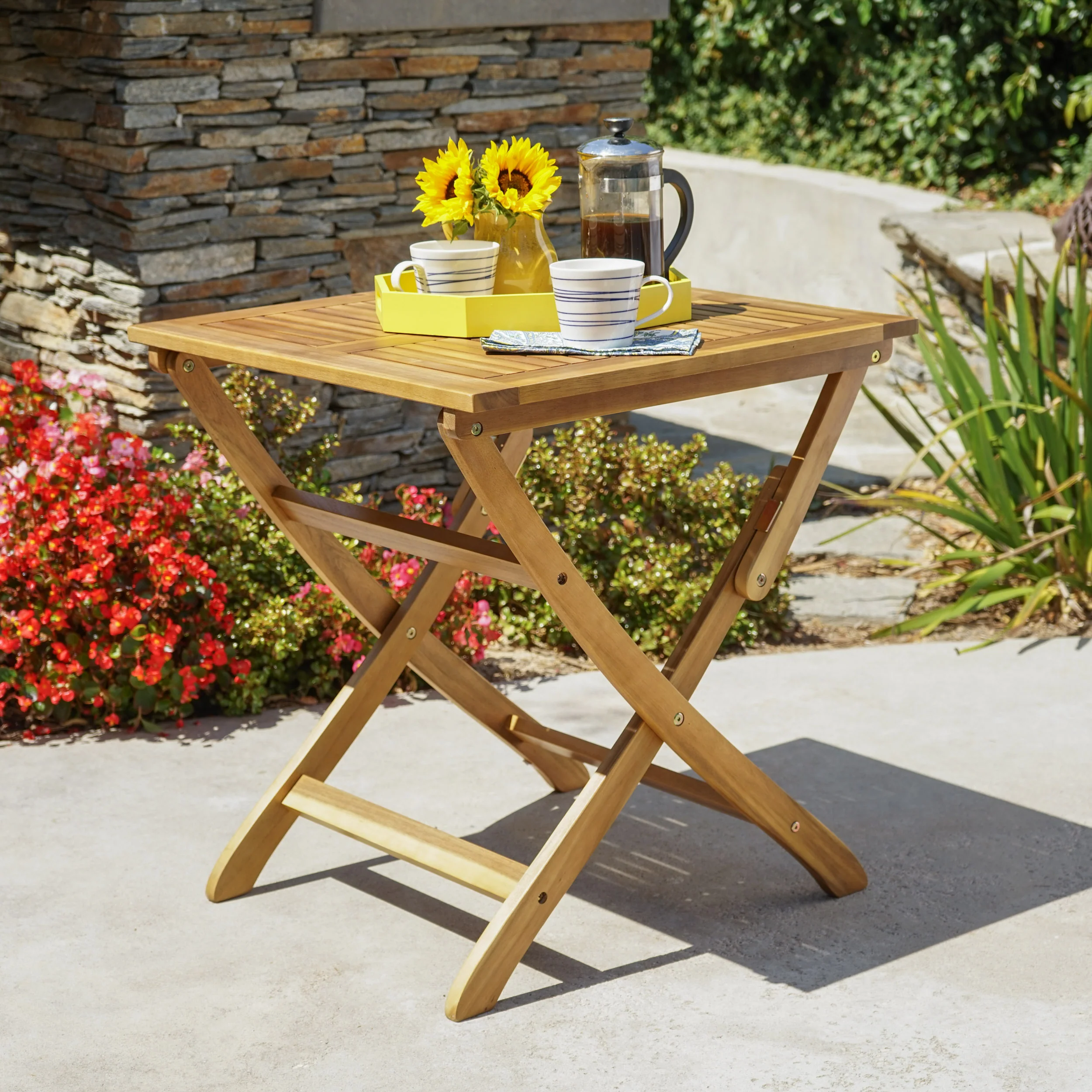 Versaille Outdoor Foldable Grey Finished Acacia Wood Bistro Table - furnishings