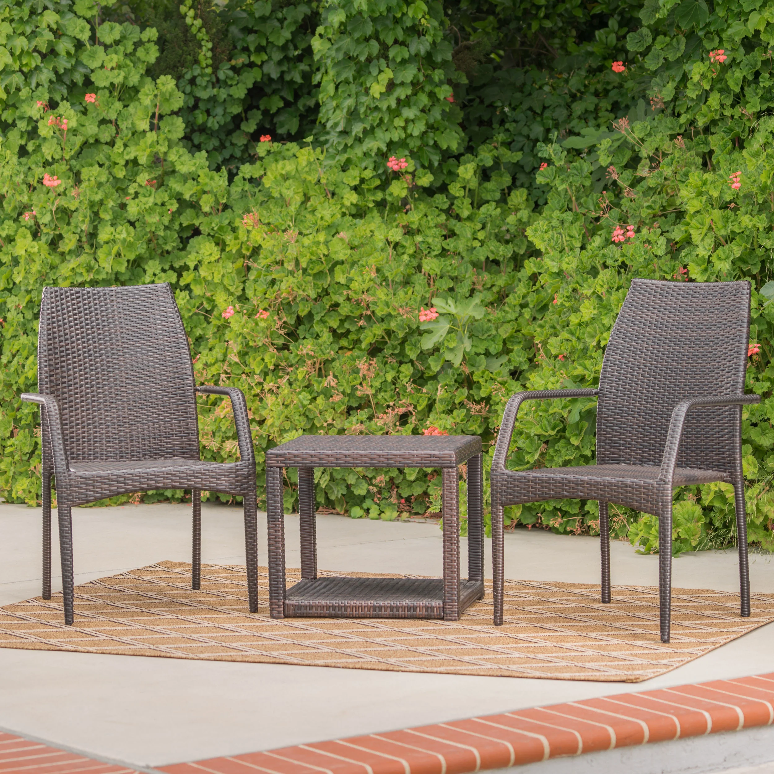 Dawson Outdoor 3 Piece Multi-brown Wicker Stacking Chair Chat Set - furnishings