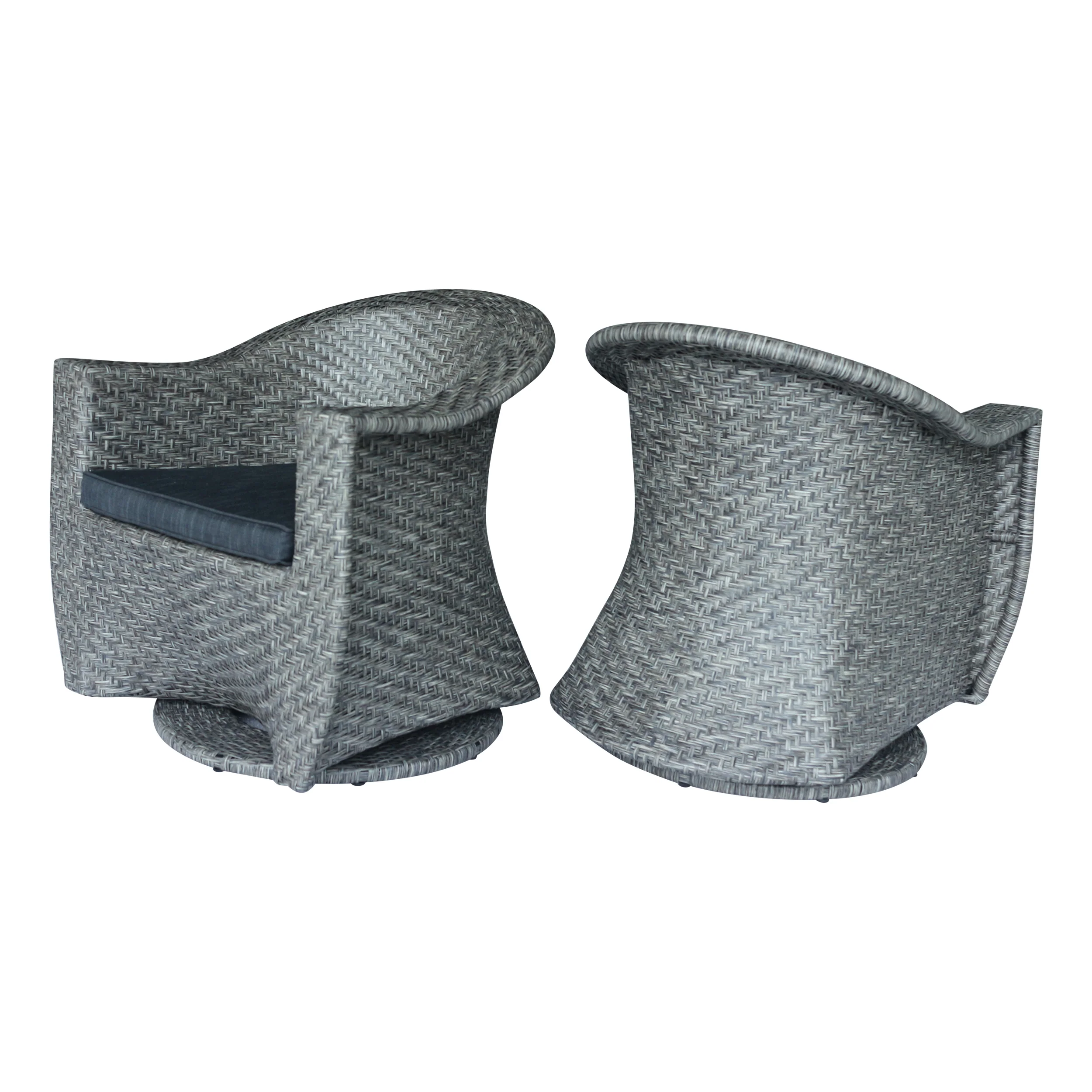 Larchmont Patio Swivel Chairs, Wicker with Outdoor Cushions, Mixed Black and Dark Gray - furnishings