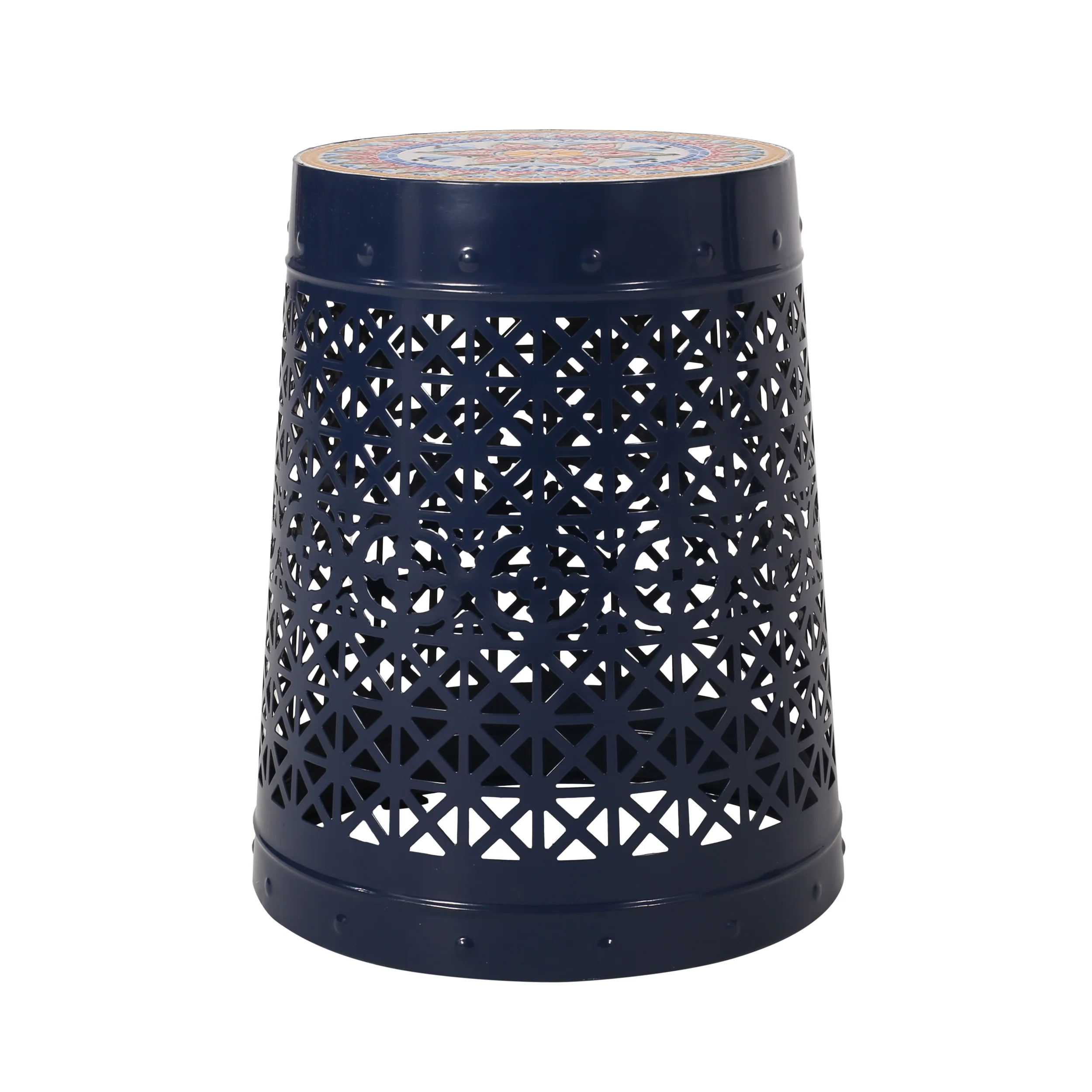 Khalief Outdoor Lace Cut Side Table with Tile Top - furnishings
